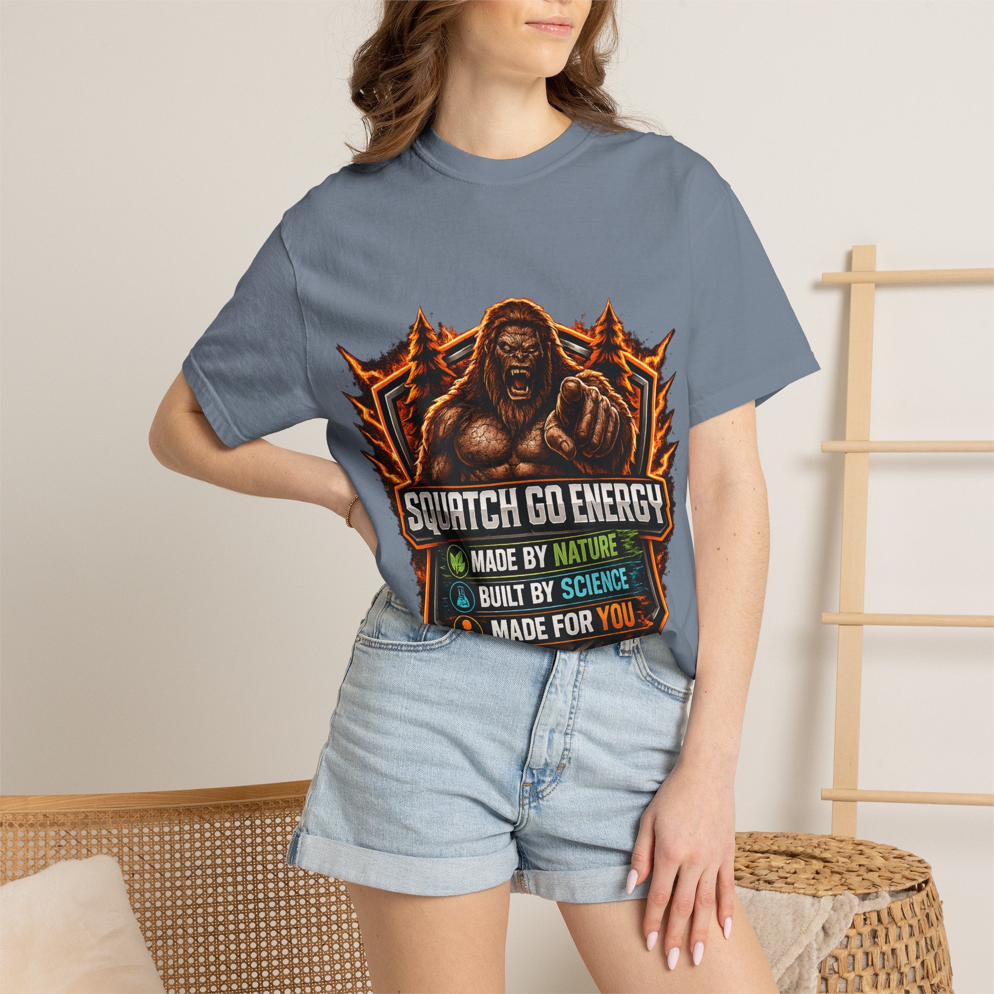 Squatch Go Energy T-Shirt — Sasquatch Vintage Badge Tee (Made by Nature • Built by Science)