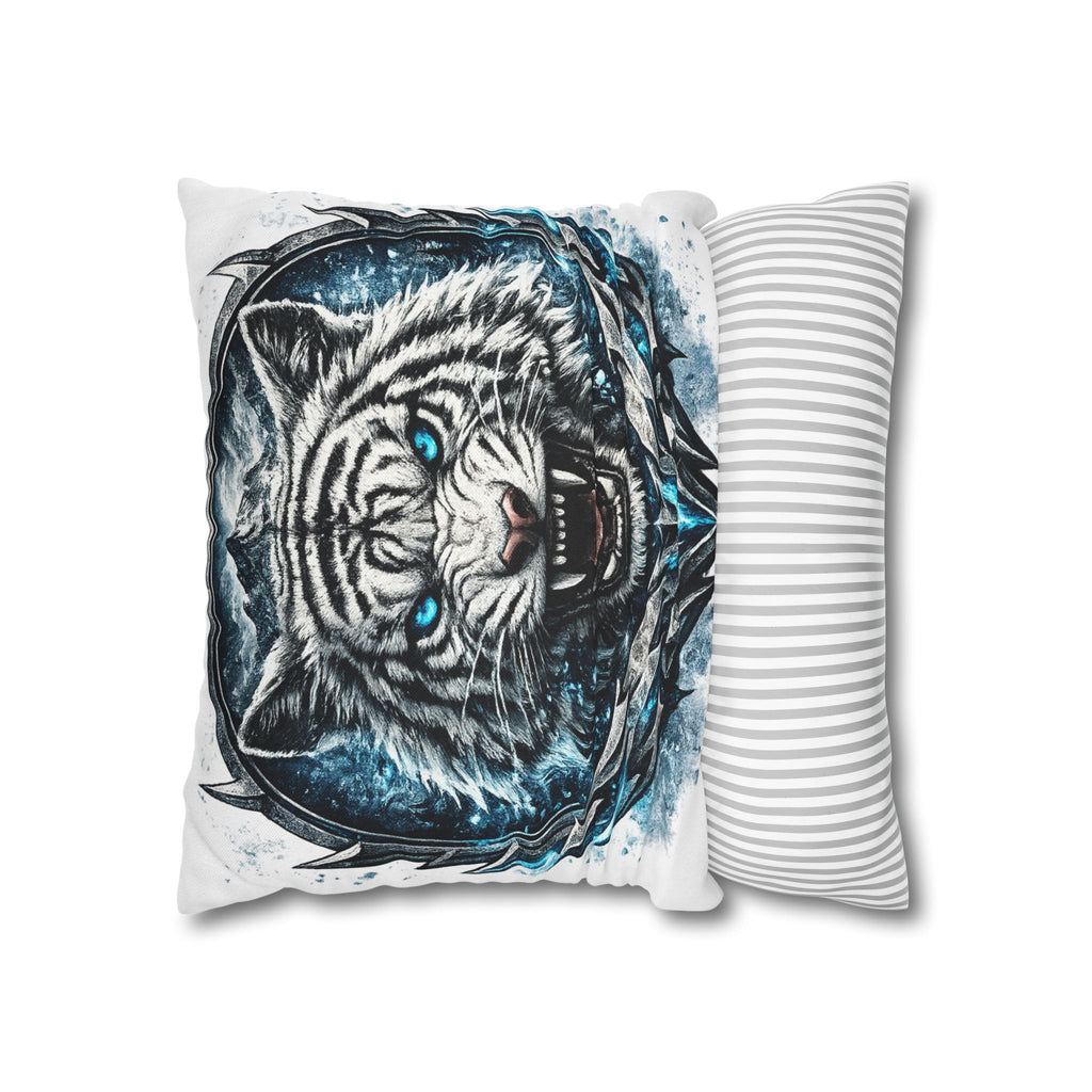 Roaring White Tiger Decorative Pillowcase — Blue Eyes Accent Throw Pillow