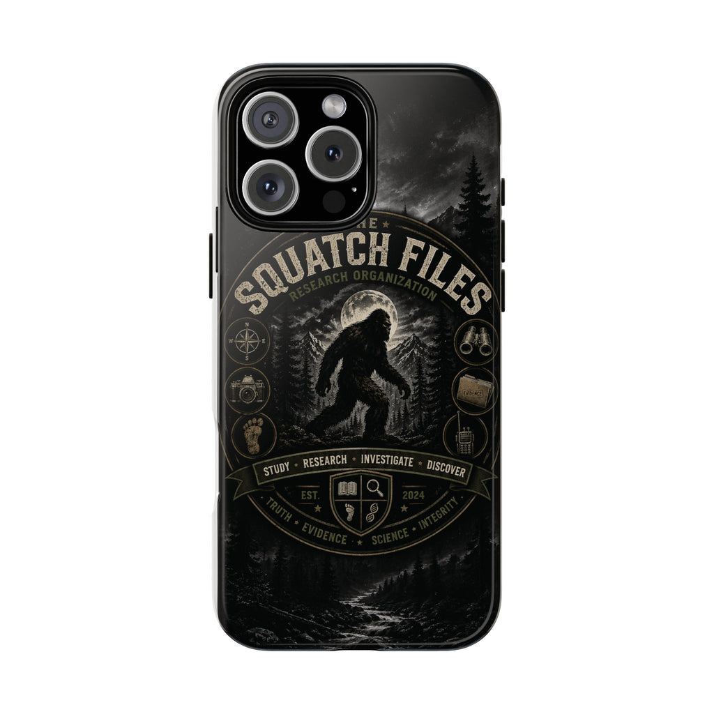 Squatch Files Research Organization Phone Case — Bigfoot Sasquatch Moonlit Forest Design