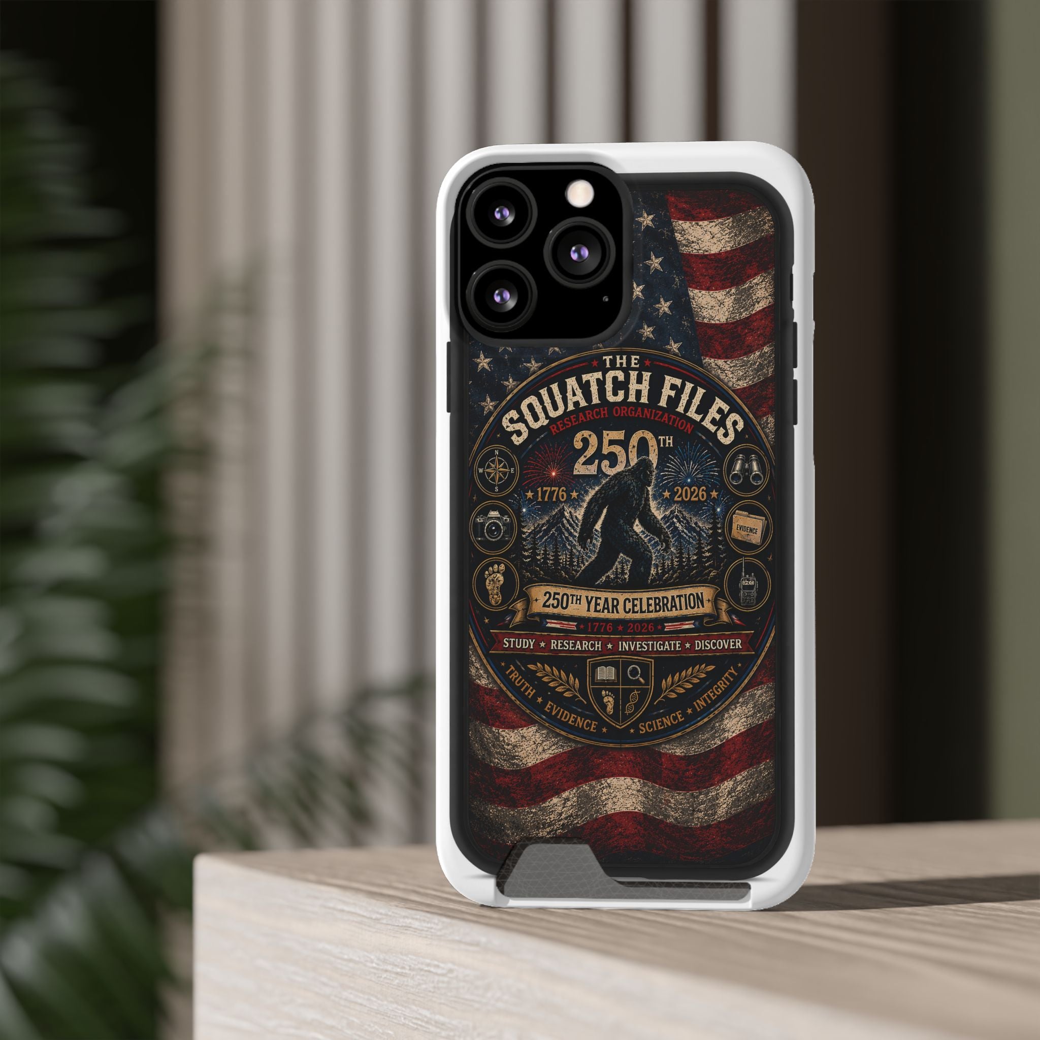 Phone Case — 'The Squatch Files 250th' Card Holder Case (Patriotic Bigfoot Design)