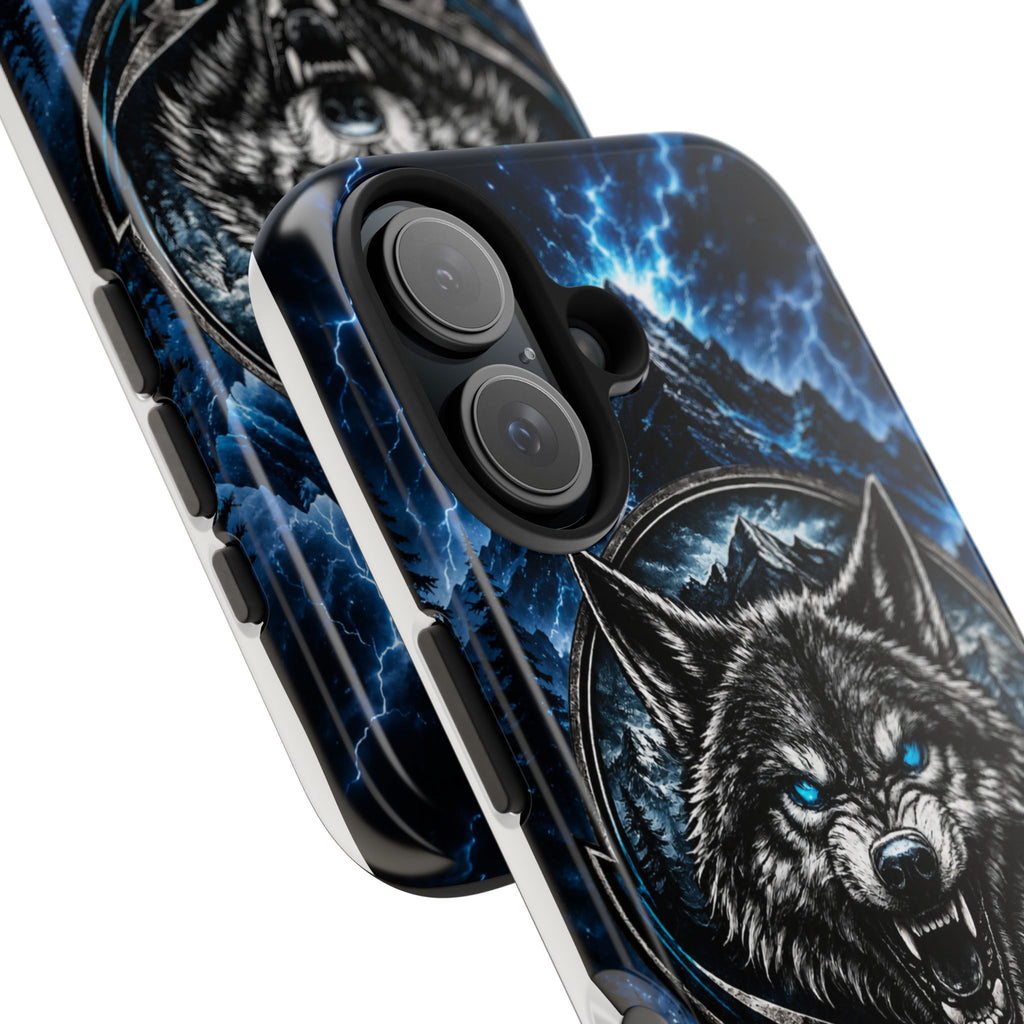 Wolf Thunder Tough Phone Case — Rugged Protective Case with Blue Lightning Wolf Design