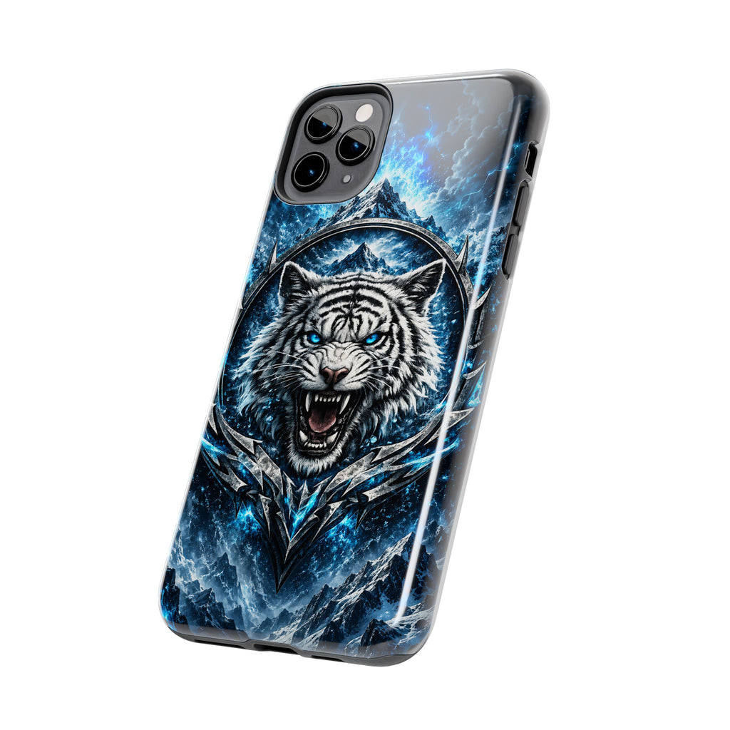 Blue White Tiger Tough Phone Case — Rugged Armor Cover with Fierce Snow Tiger Design