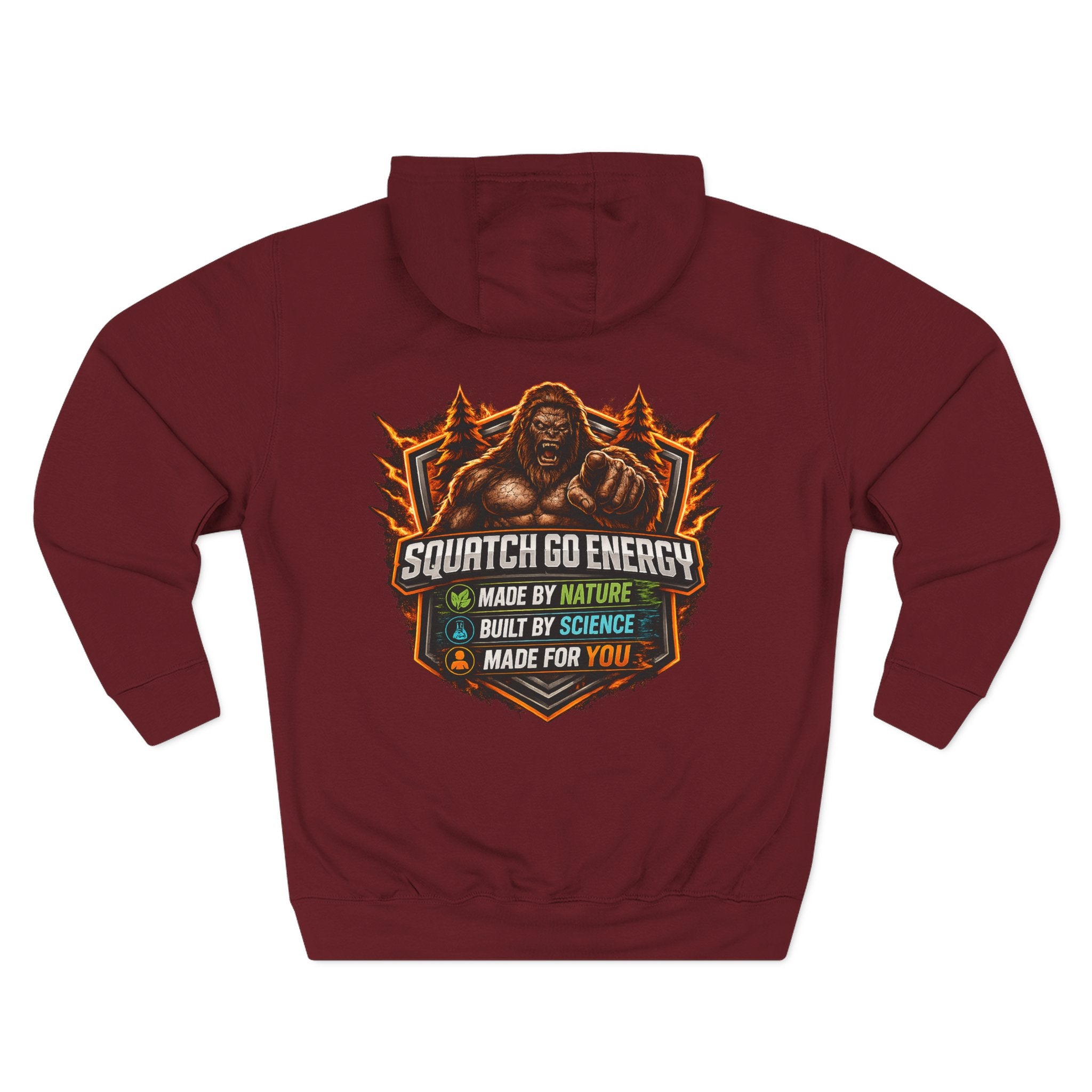 Squatch Go Energy Hoodie — Bigfoot Graphic Fleece Pullover (Made by Nature, Built by Science)