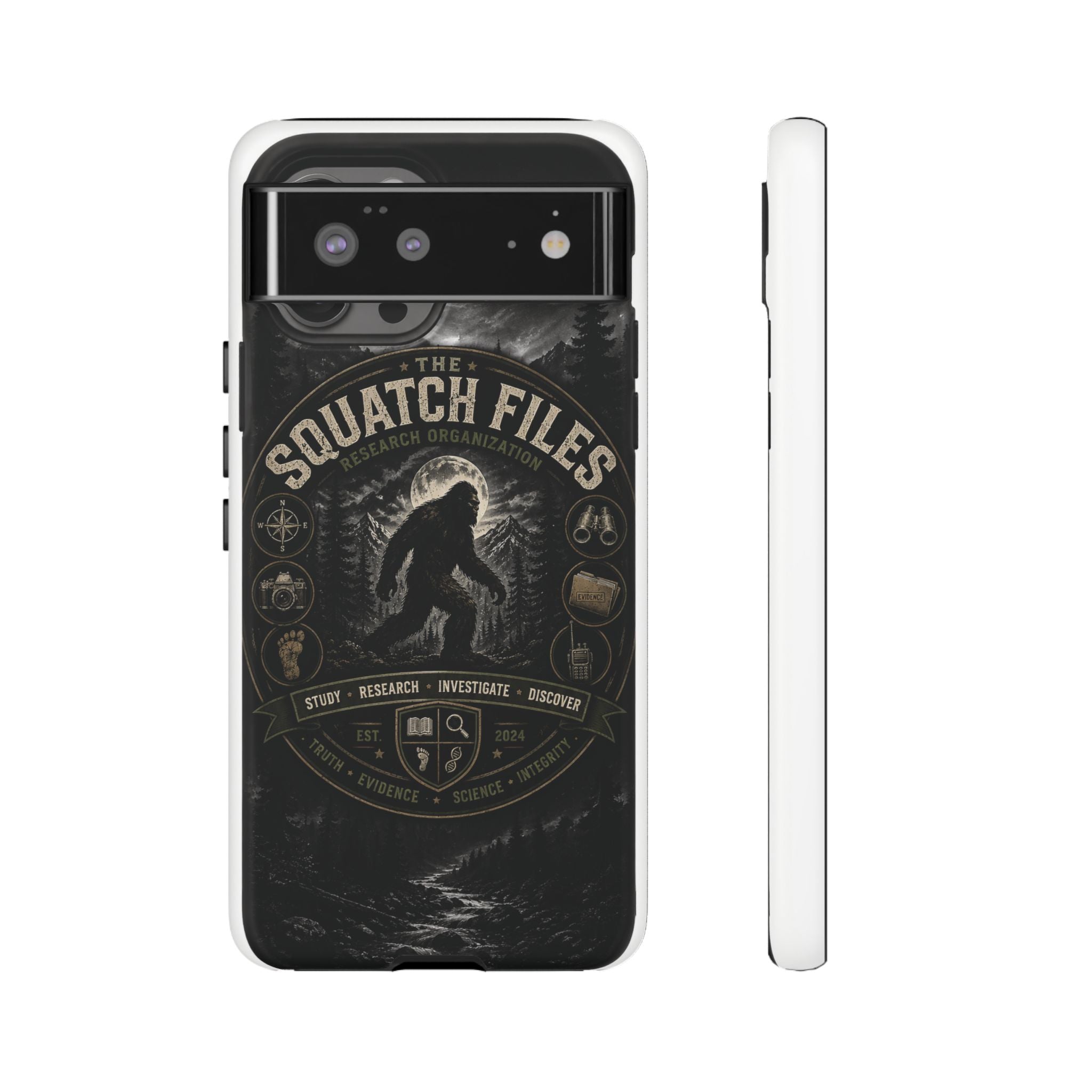 Squatch Files Research Organization Phone Case — Bigfoot Sasquatch Moonlit Forest Design