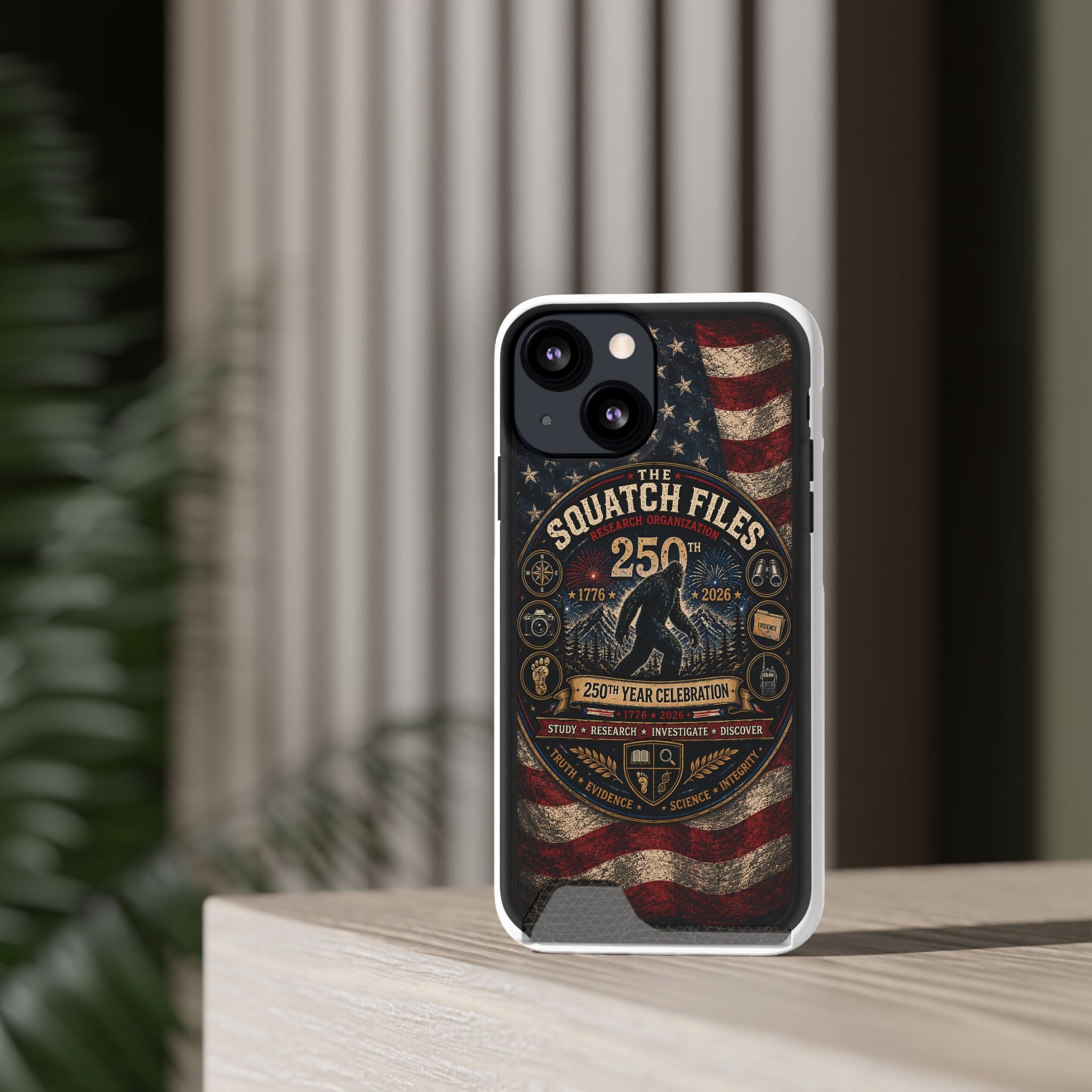 Phone Case — 'The Squatch Files 250th' Card Holder Case (Patriotic Bigfoot Design)