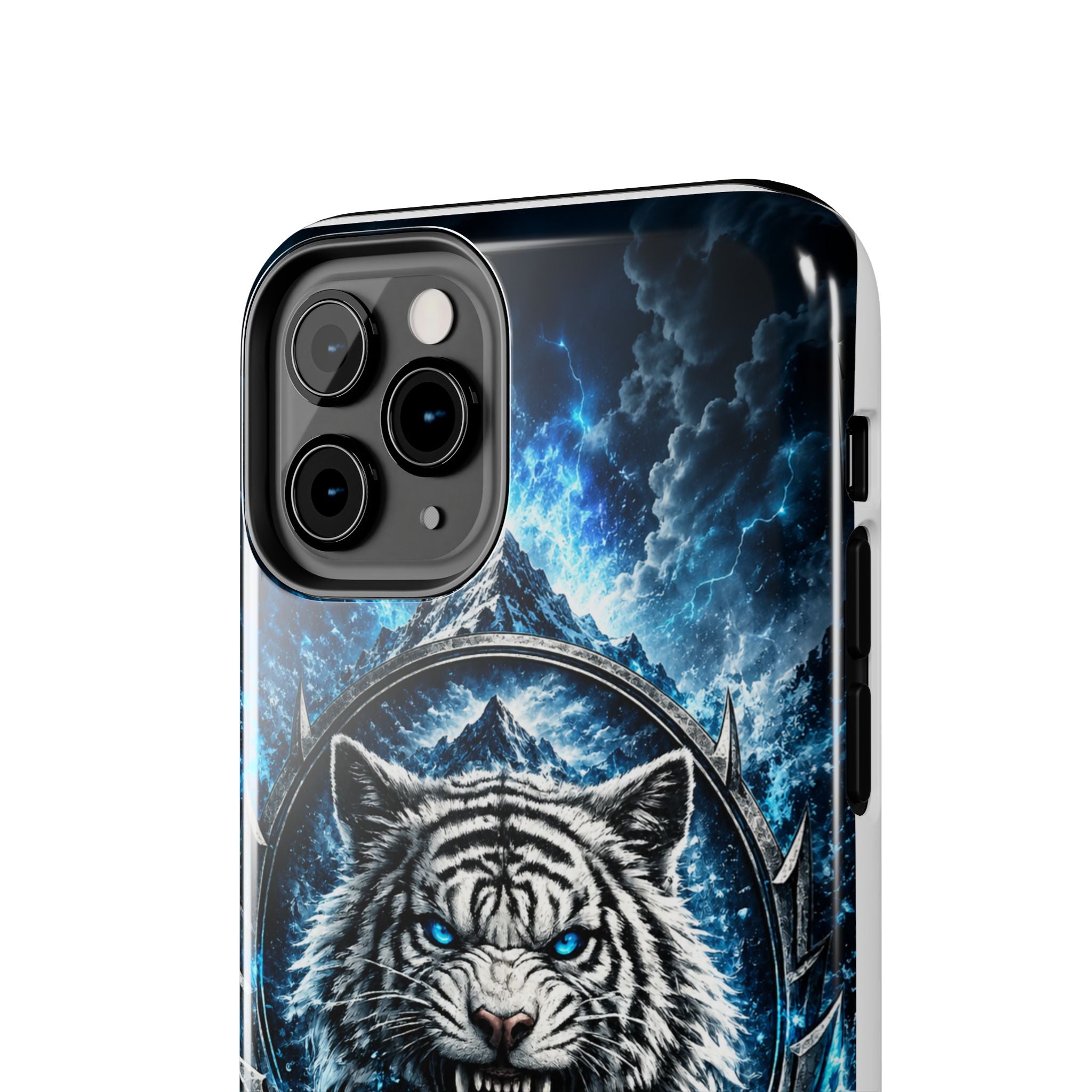 Blue White Tiger Tough Phone Case — Rugged Armor Cover with Fierce Snow Tiger Design
