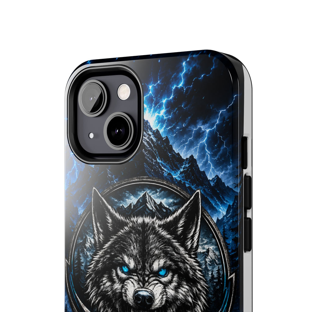 Wolf Thunder Tough Phone Case — Rugged Protective Case with Blue Lightning Wolf Design