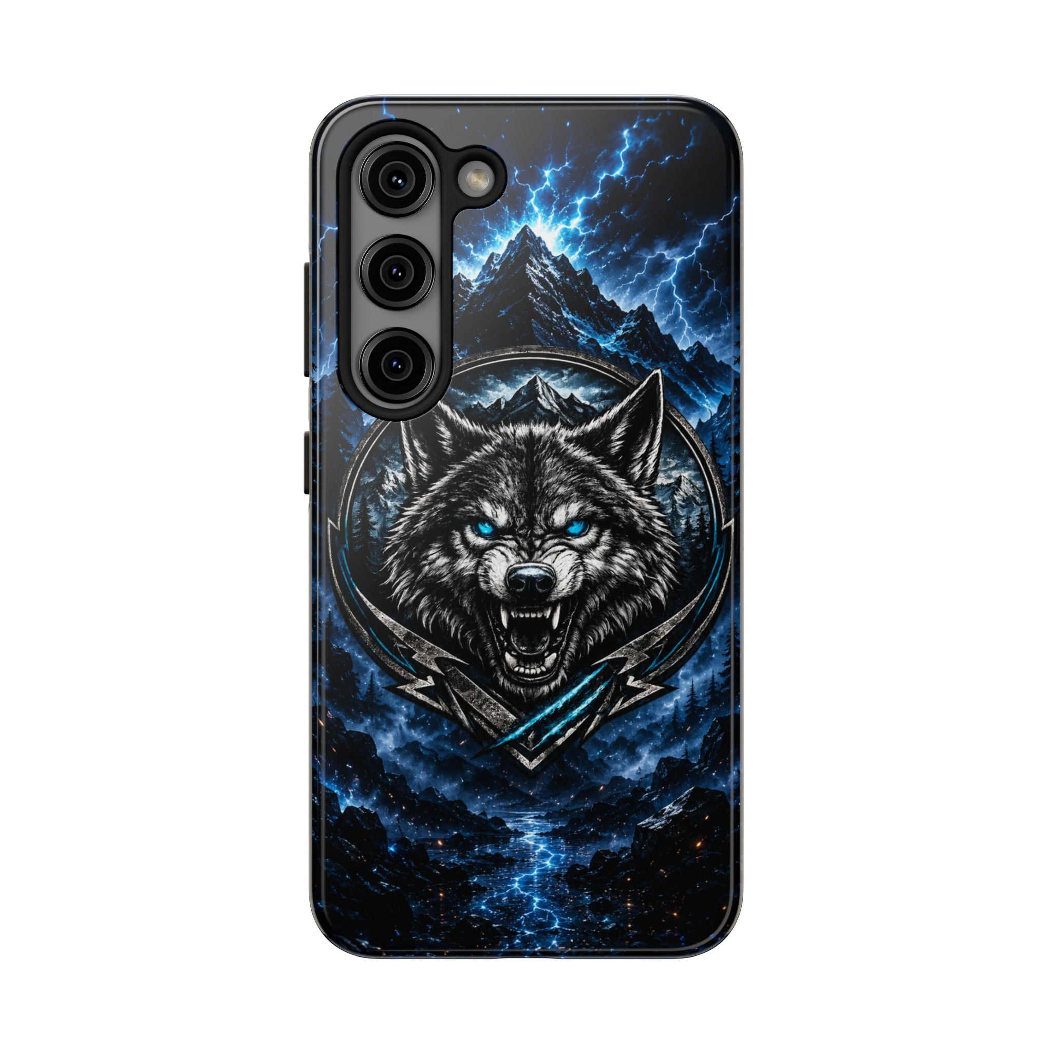 Wolf Thunder Tough Phone Case — Rugged Protective Case with Blue Lightning Wolf Design