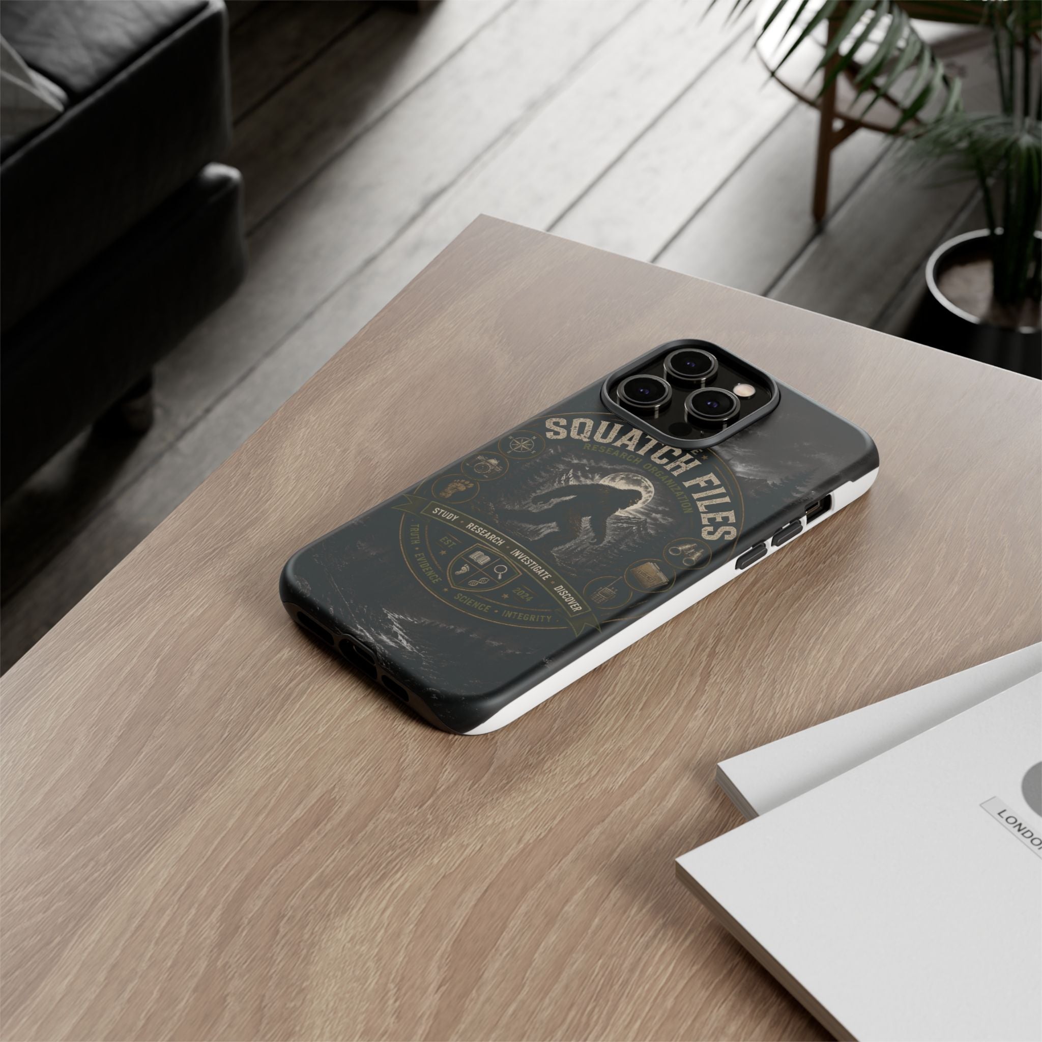 Squatch Files Research Organization Phone Case — Bigfoot Sasquatch Moonlit Forest Design