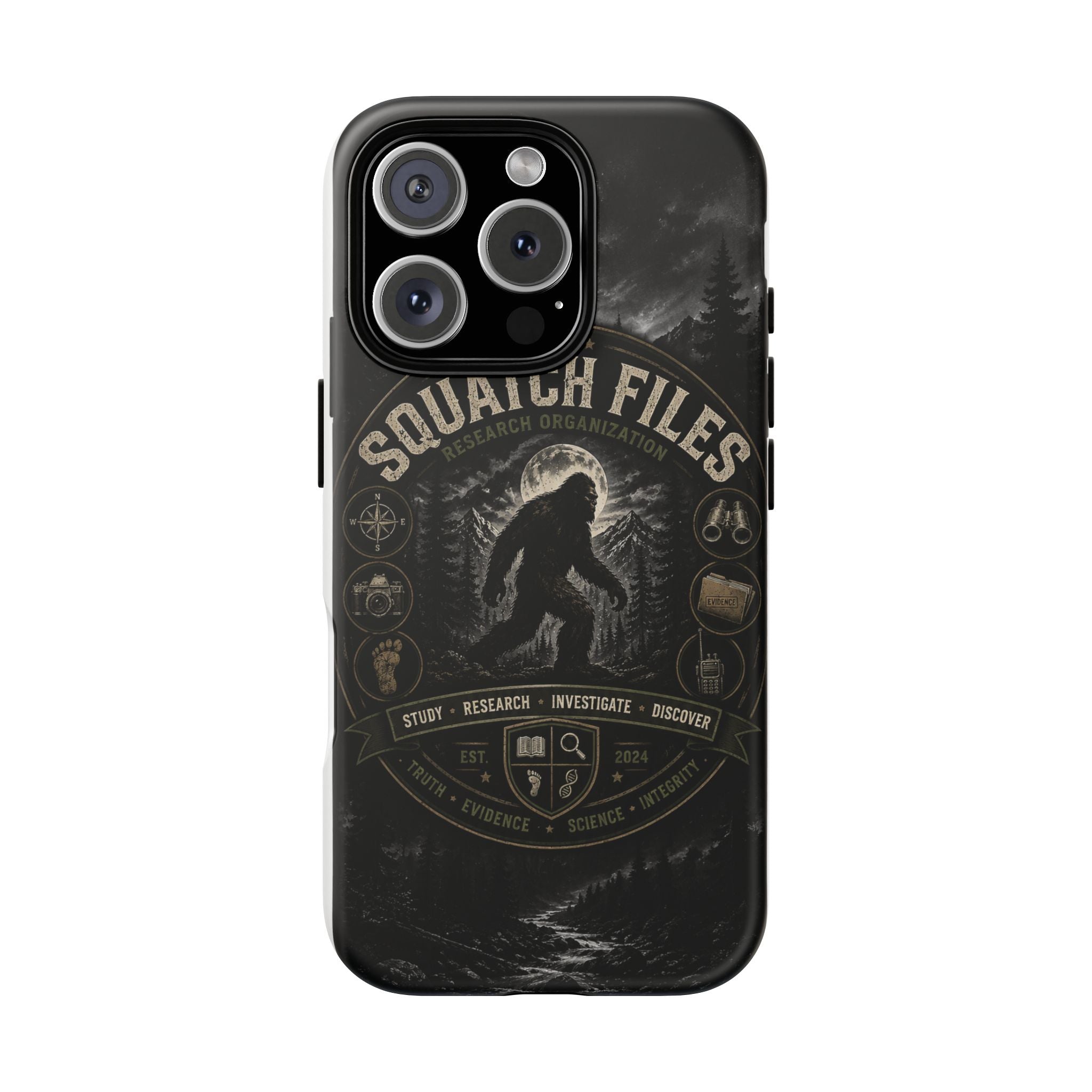 Squatch Files Research Organization Phone Case — Bigfoot Sasquatch Moonlit Forest Design