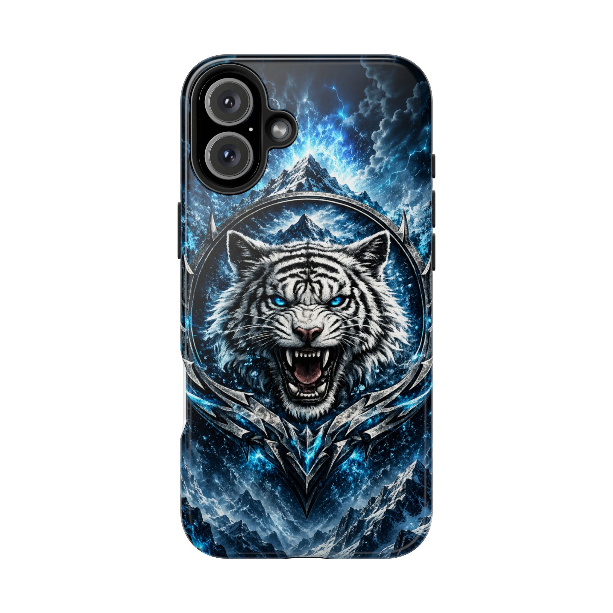 Blue White Tiger Tough Phone Case — Rugged Armor Cover with Fierce Snow Tiger Design