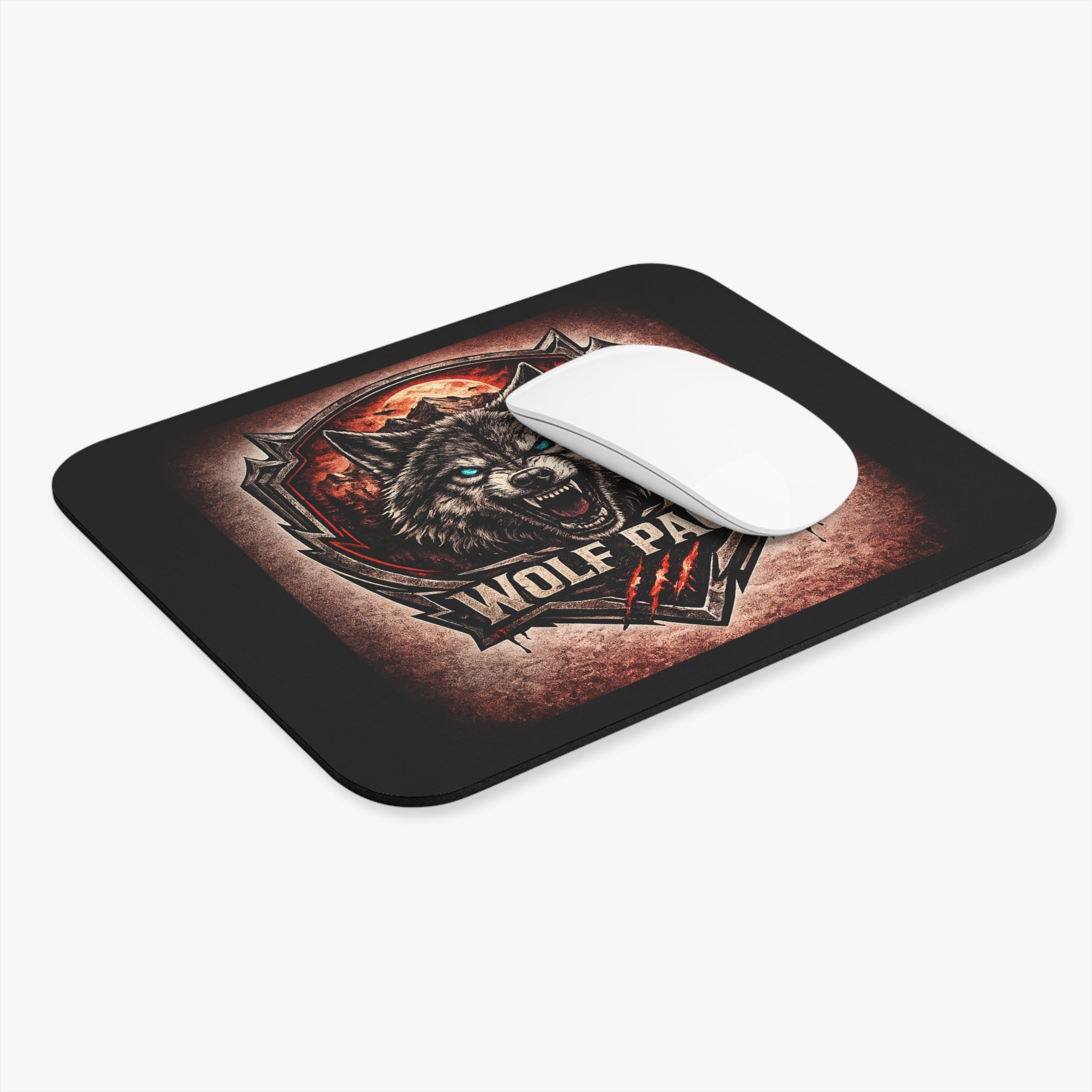 Wolf Pack Gaming Mouse Pad — Fierce Wolf Emblem Desk Mat