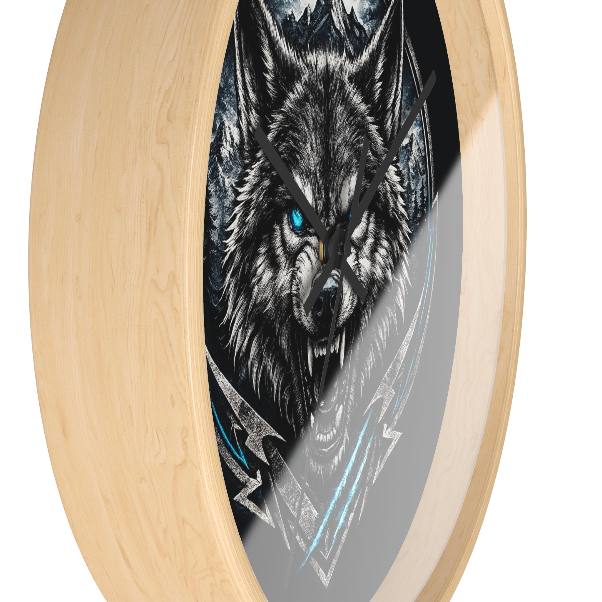 Howling Wolf Wall Clock — Fierce Blue-Eyed Wolf Cabin Decor