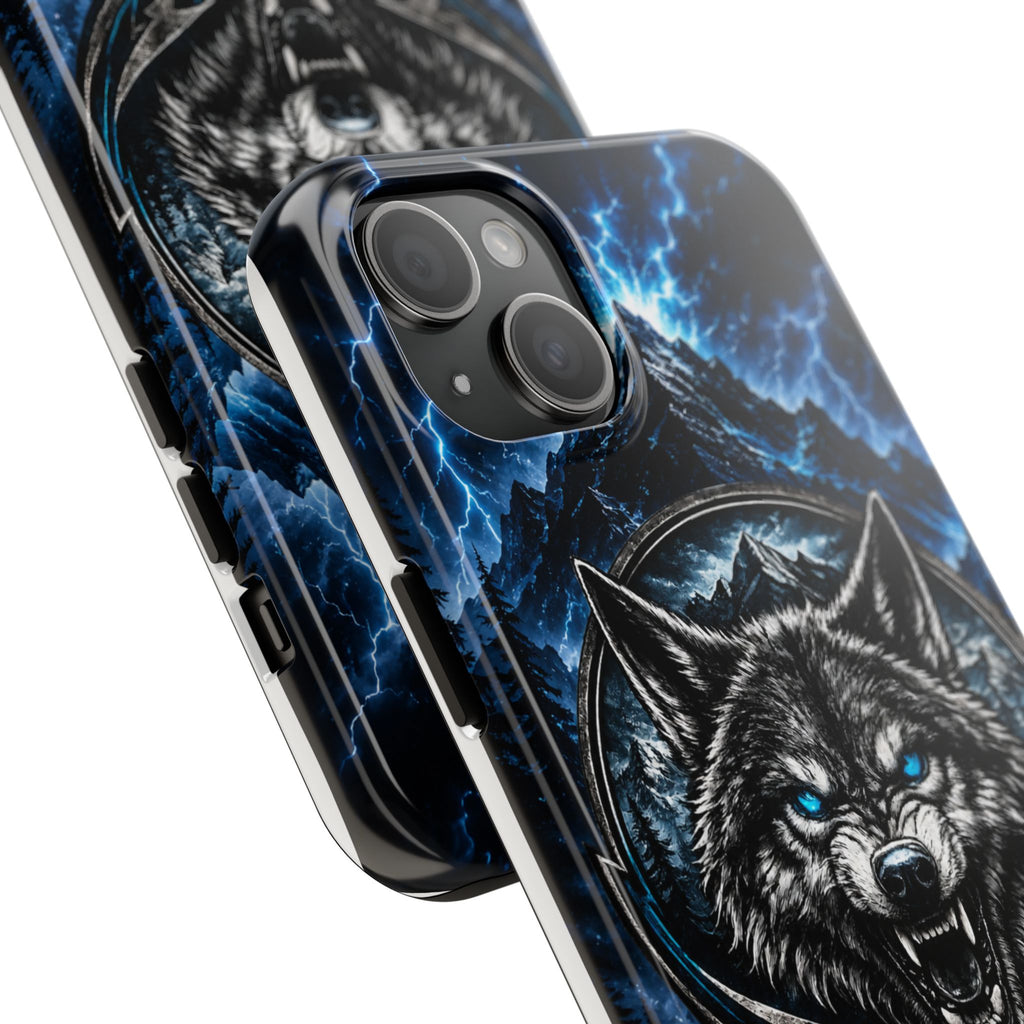 Wolf Thunder Tough Phone Case — Rugged Protective Case with Blue Lightning Wolf Design