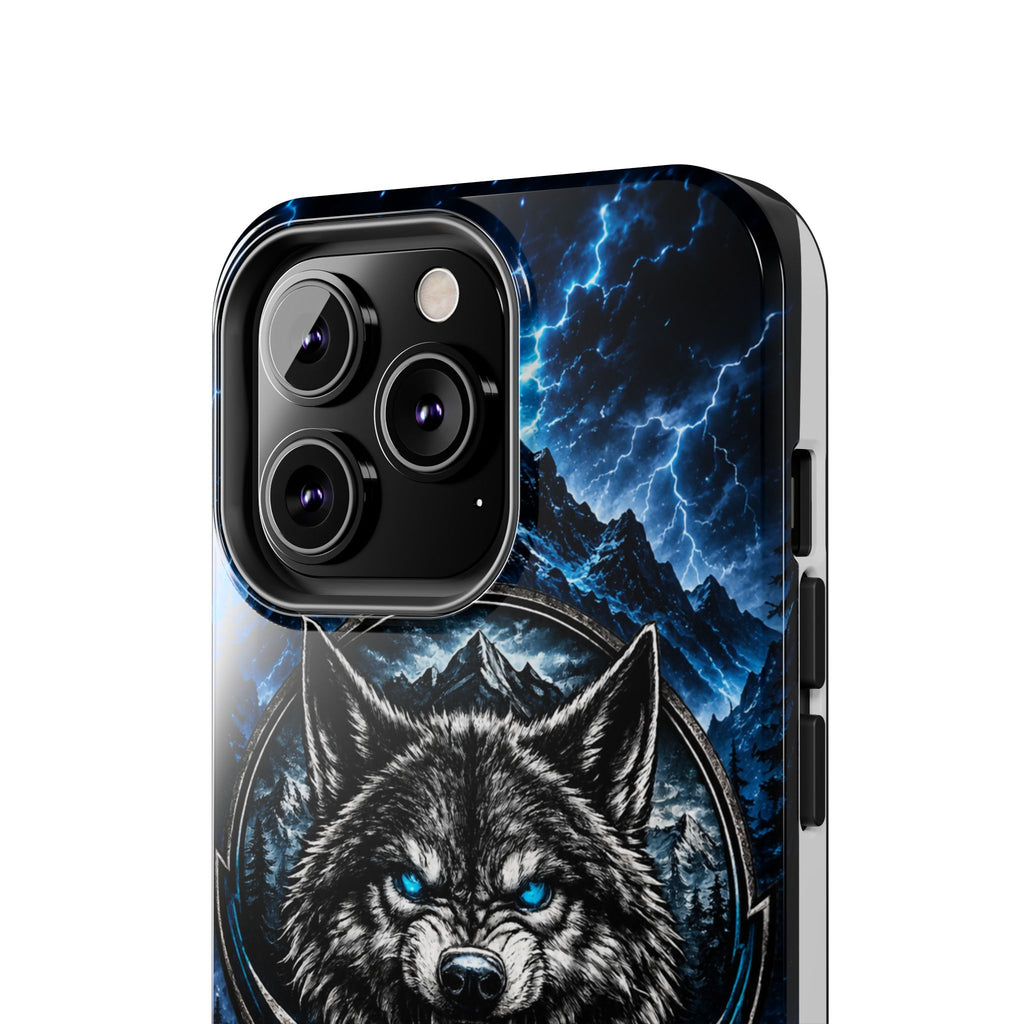 Wolf Thunder Tough Phone Case — Rugged Protective Case with Blue Lightning Wolf Design