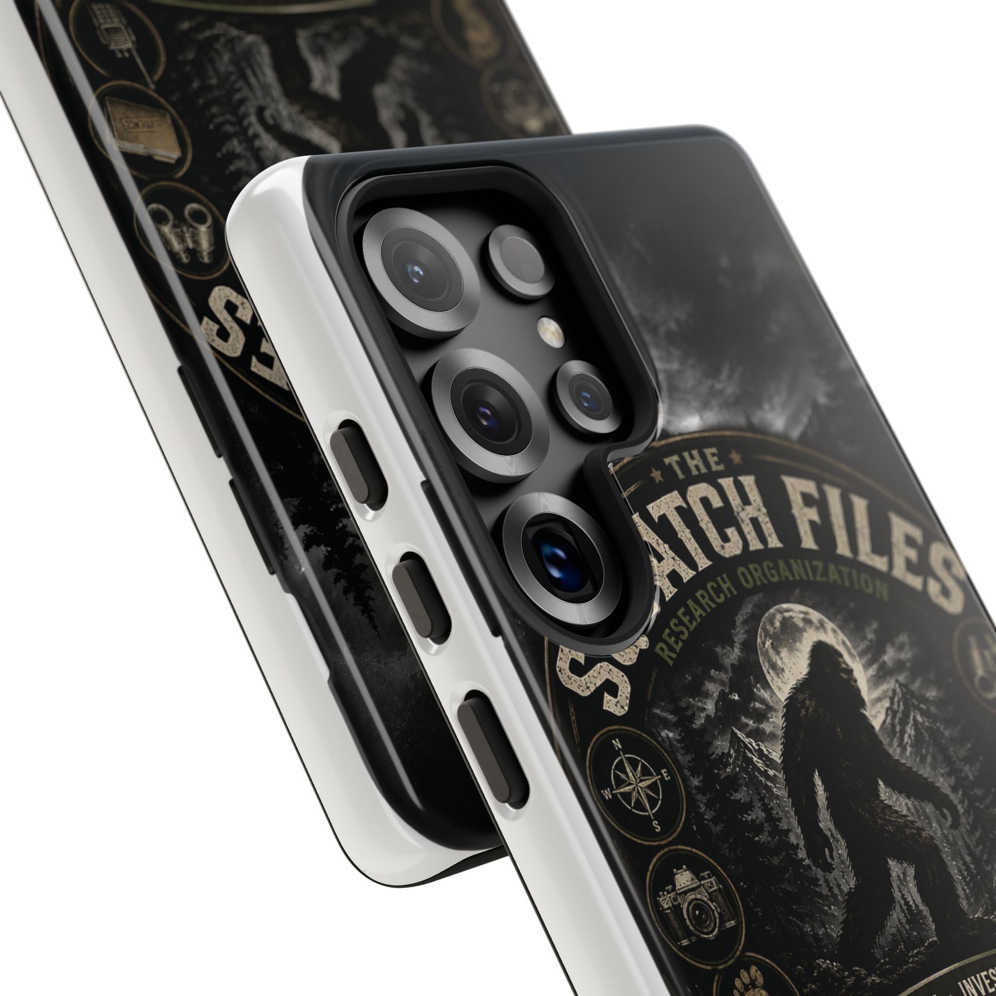 Squatch Files Research Organization Phone Case — Bigfoot Sasquatch Moonlit Forest Design
