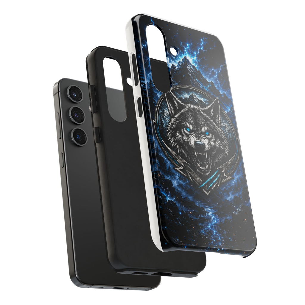 Wolf Thunder Tough Phone Case — Rugged Protective Case with Blue Lightning Wolf Design