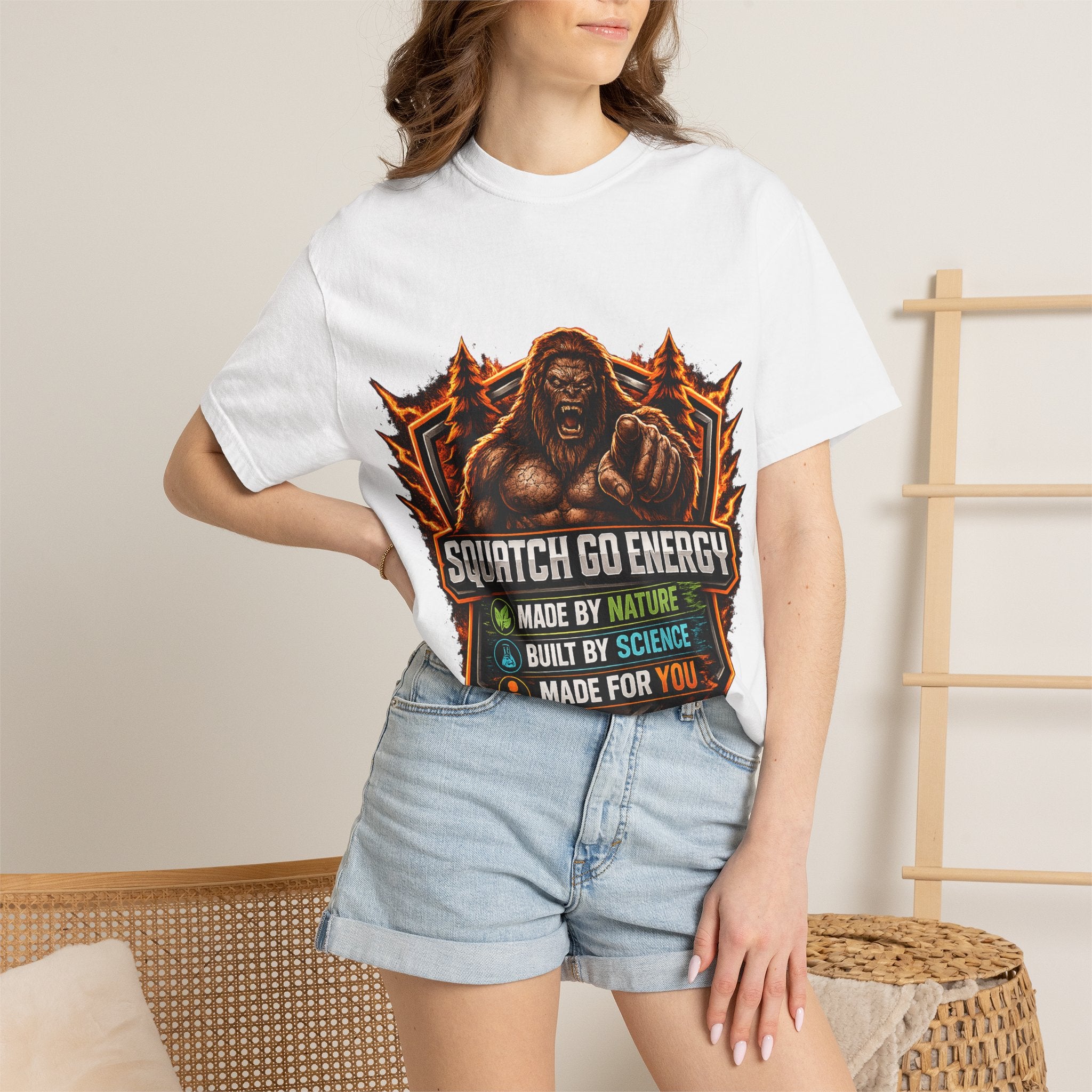 Squatch Go Energy T-Shirt — Sasquatch Vintage Badge Tee (Made by Nature • Built by Science)