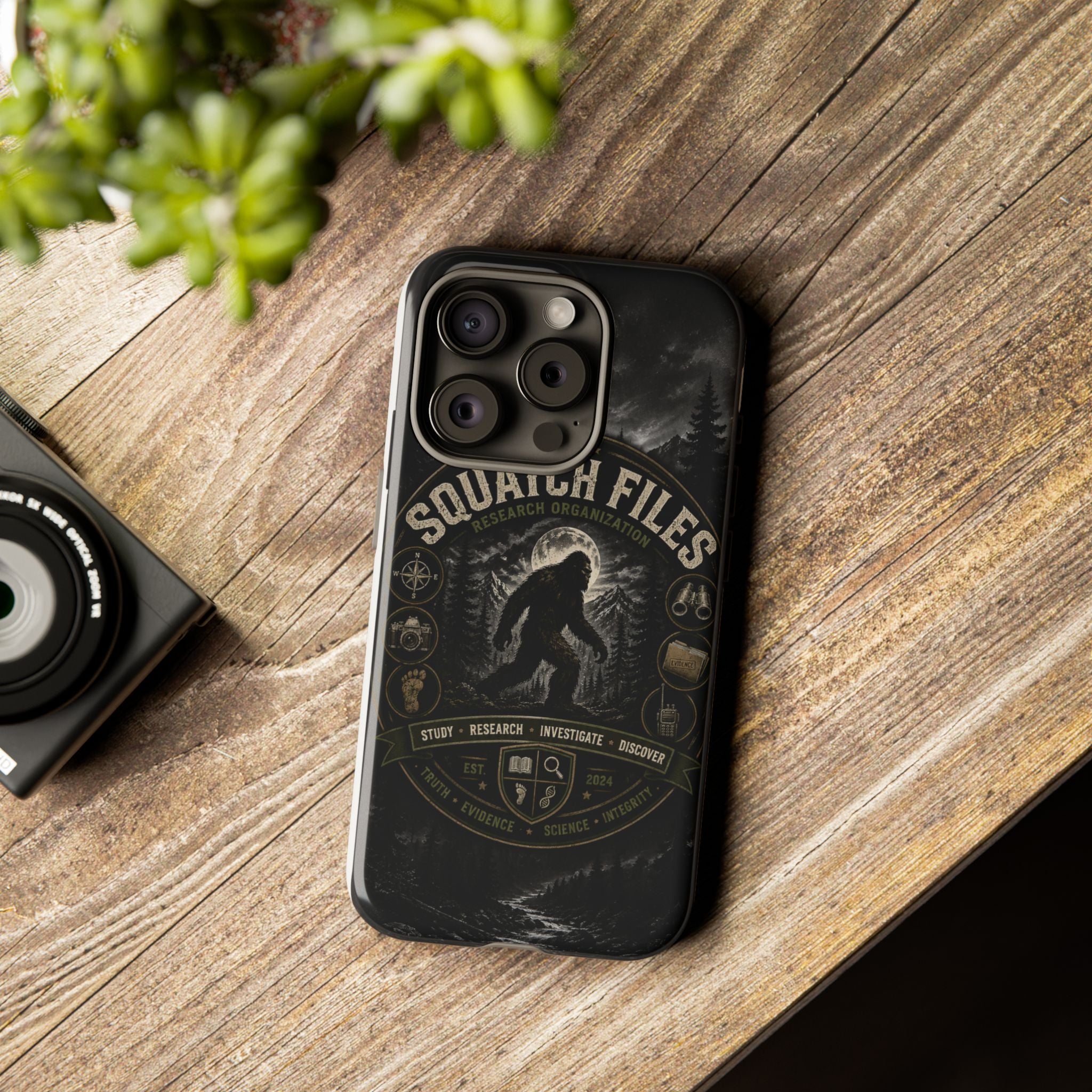 Squatch Files Research Organization Phone Case — Bigfoot Sasquatch Moonlit Forest Design