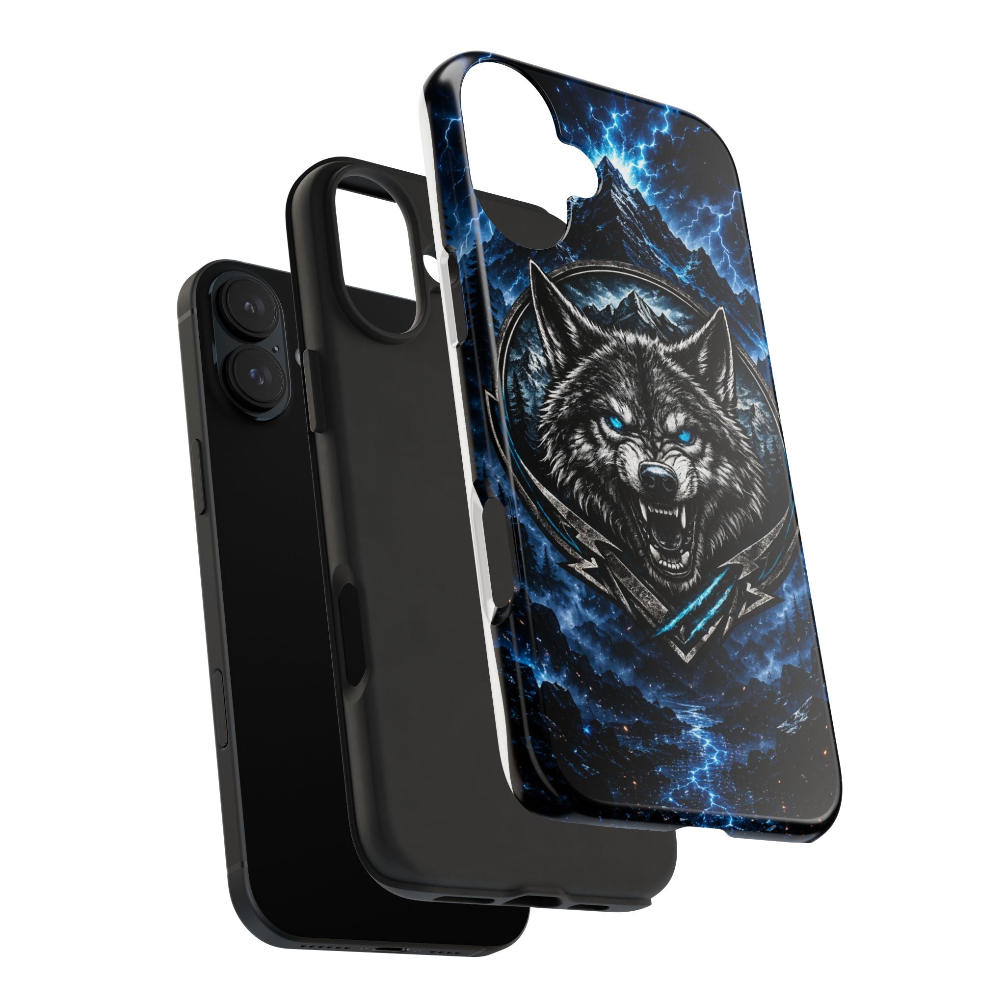 Wolf Thunder Tough Phone Case — Rugged Protective Case with Blue Lightning Wolf Design