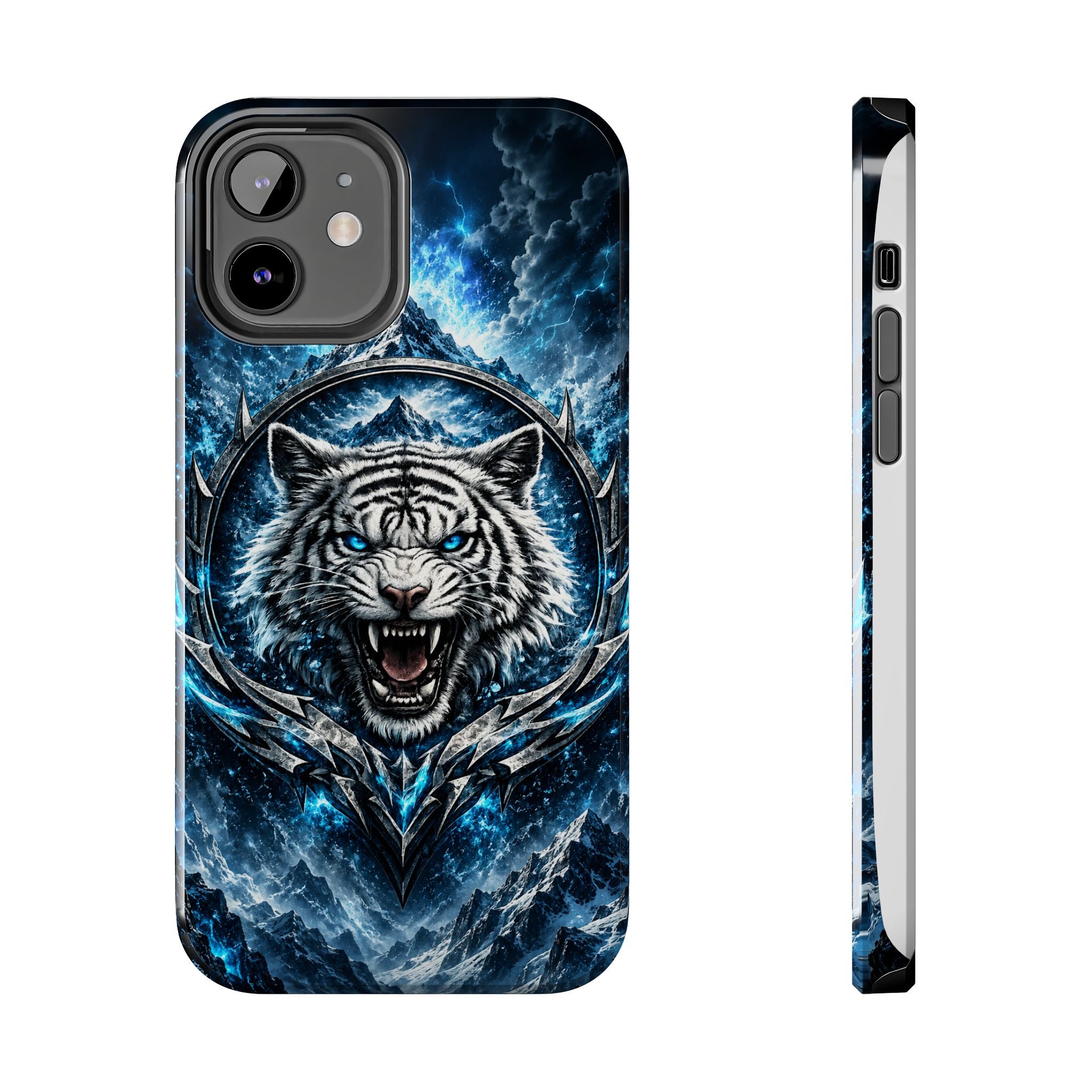Blue White Tiger Tough Phone Case — Rugged Armor Cover with Fierce Snow Tiger Design