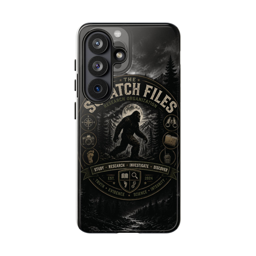 Squatch Files Research Organization Phone Case — Bigfoot Sasquatch Moonlit Forest Design