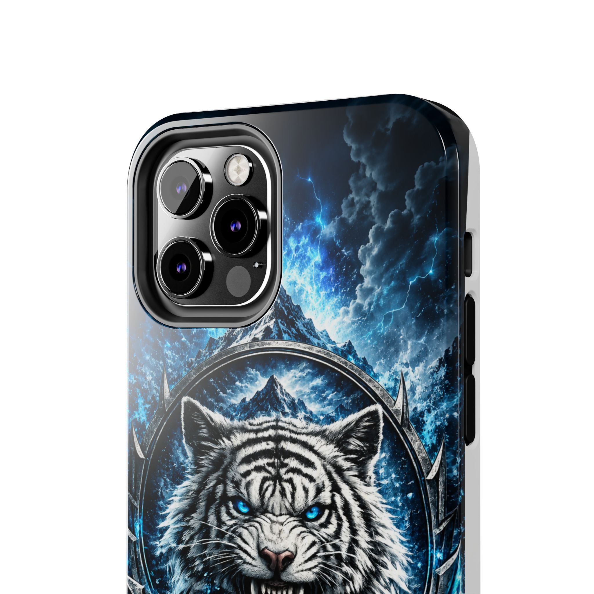 Blue White Tiger Tough Phone Case — Rugged Armor Cover with Fierce Snow Tiger Design