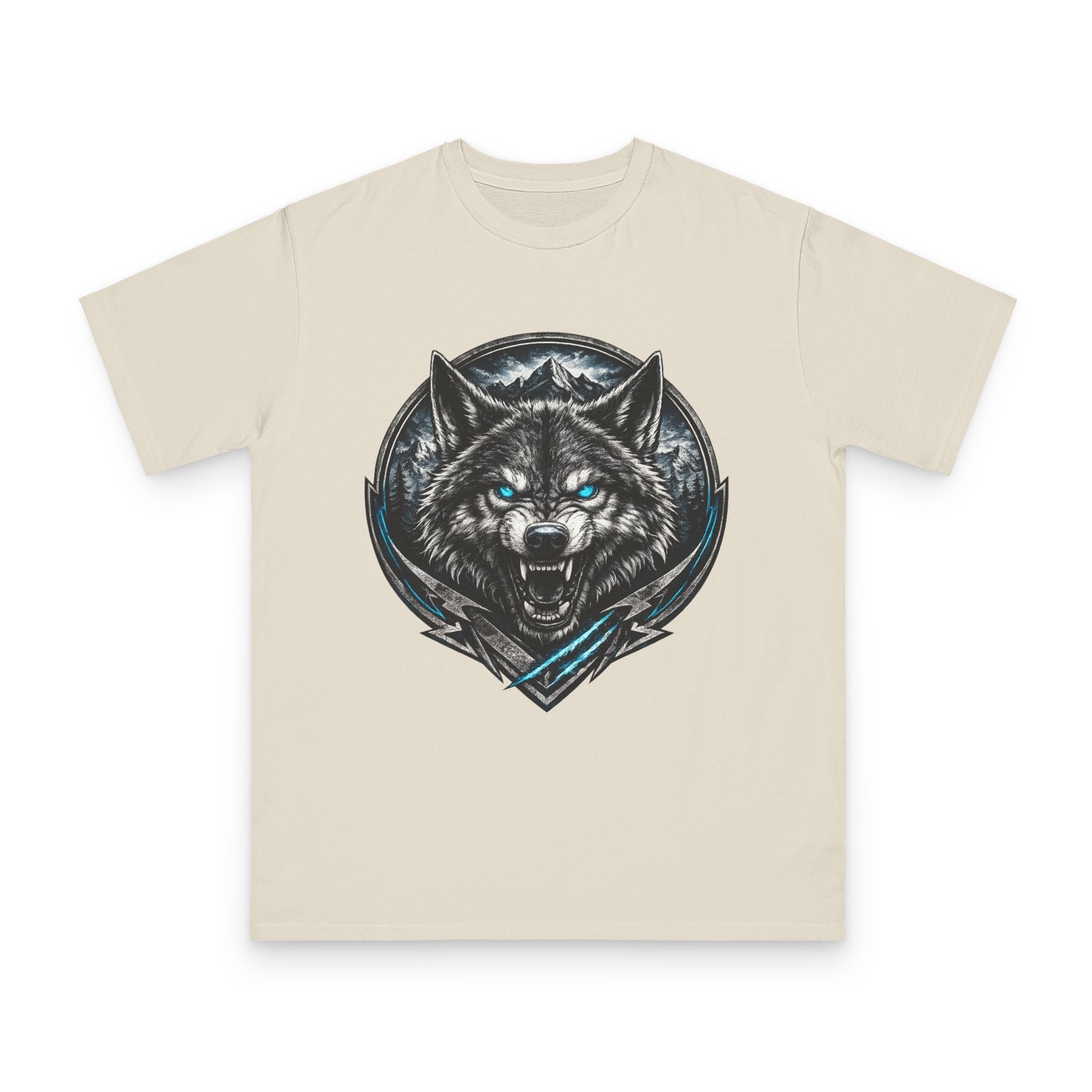 Wolf Head Graphic T-Shirt — Fierce Blue-Eyed Wolf Crest Tee
