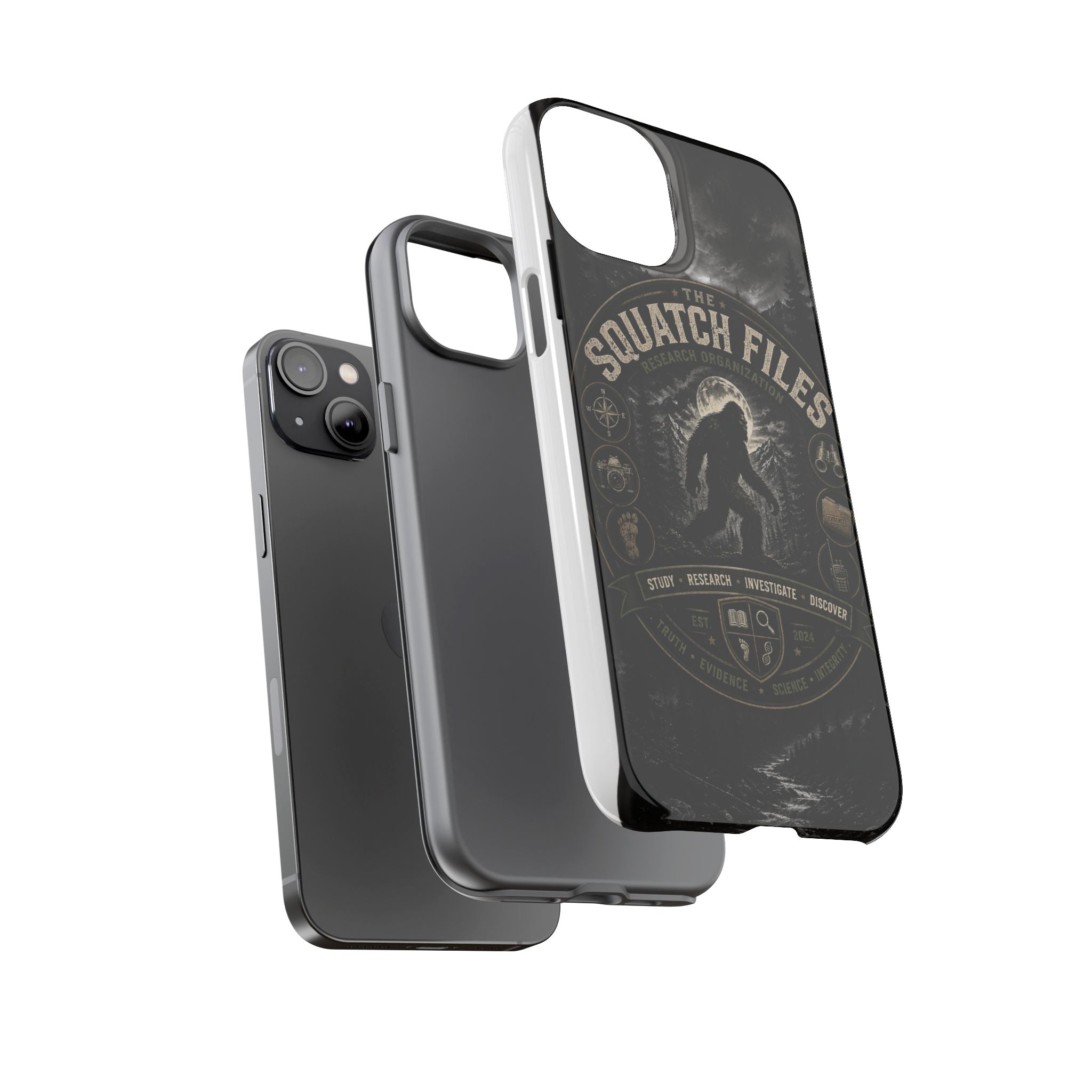 Squatch Files Research Organization Phone Case — Bigfoot Sasquatch Moonlit Forest Design