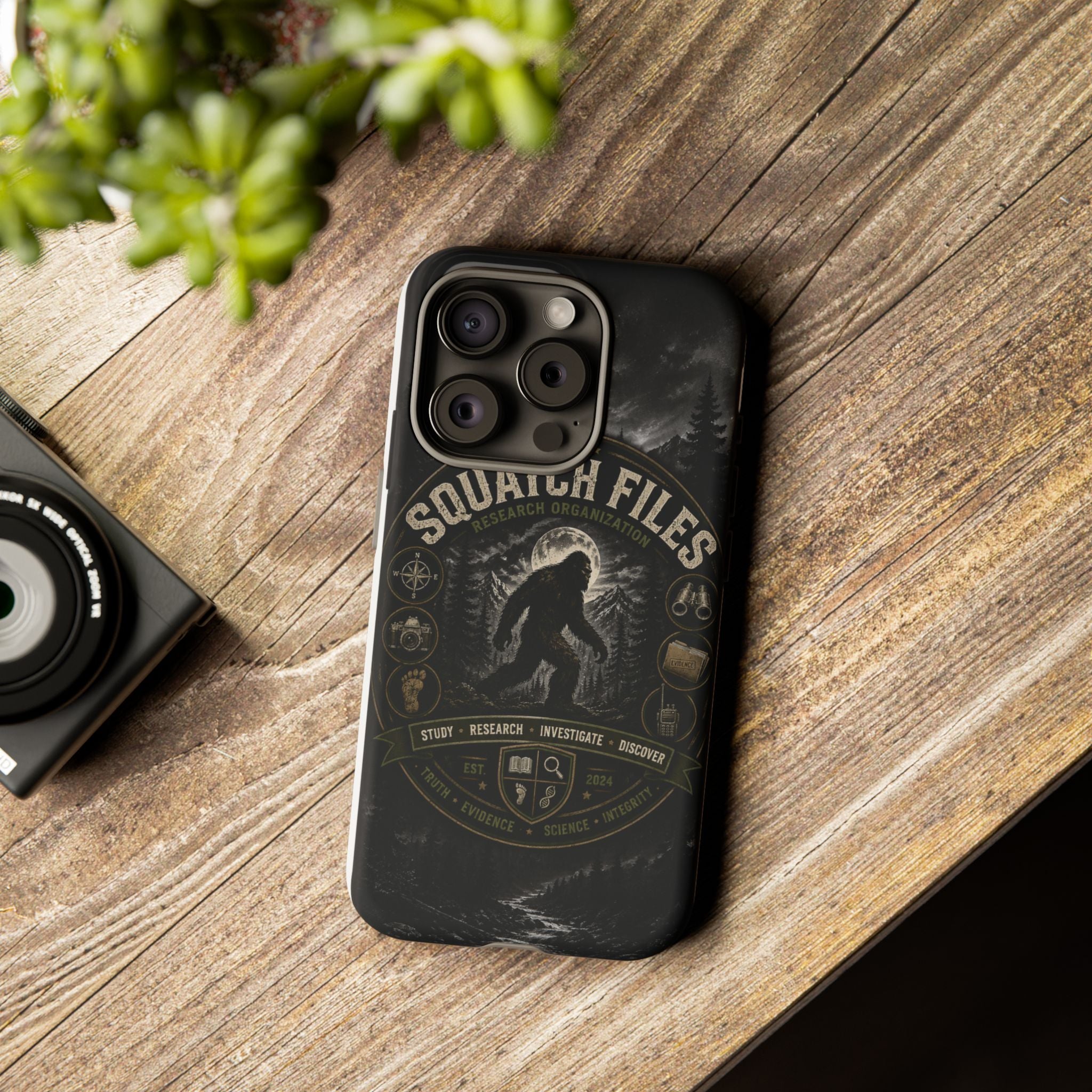 Squatch Files Research Organization Phone Case — Bigfoot Sasquatch Moonlit Forest Design