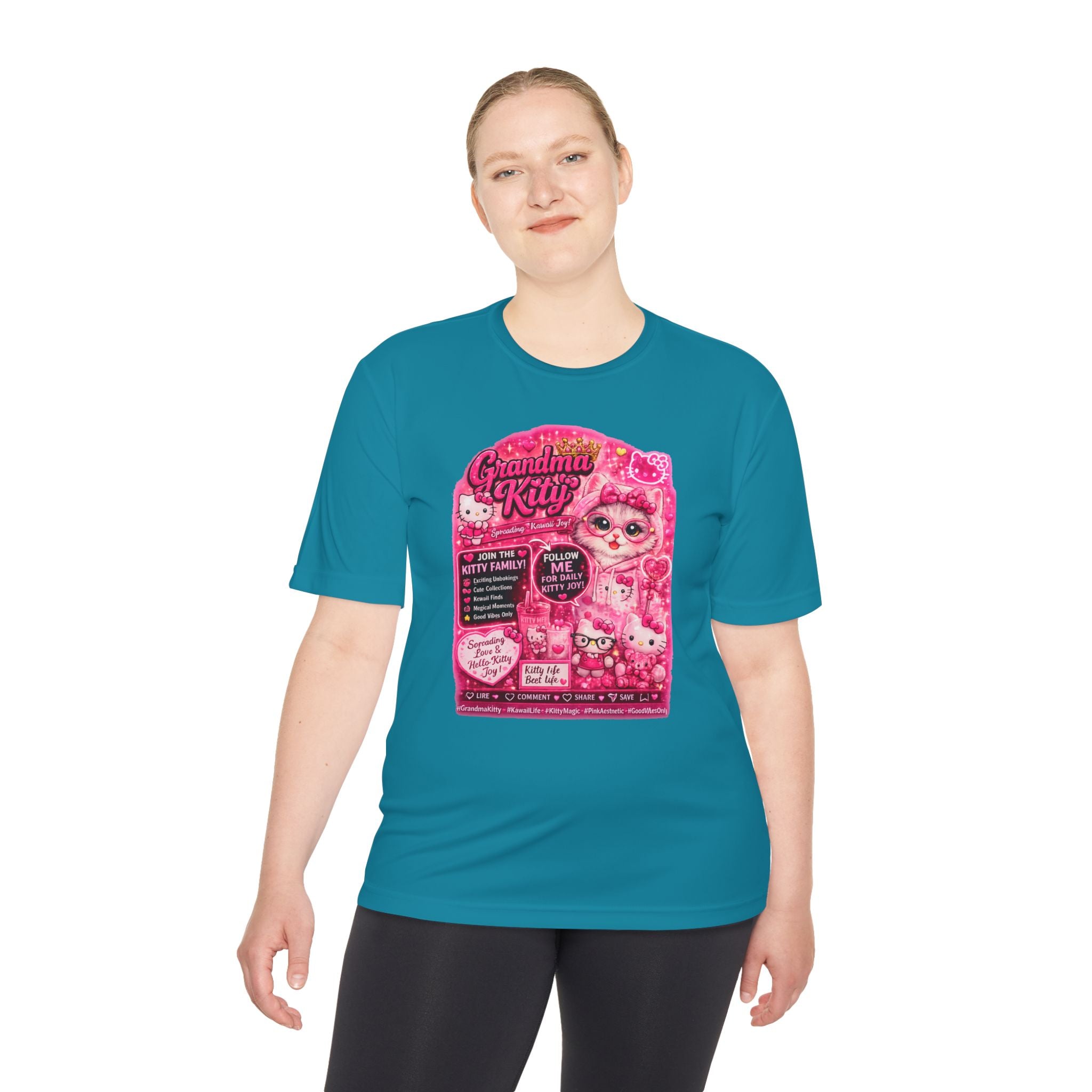 Grandma Kitty Graphic Tee — Cute Pink Cat Vintage Patch Design