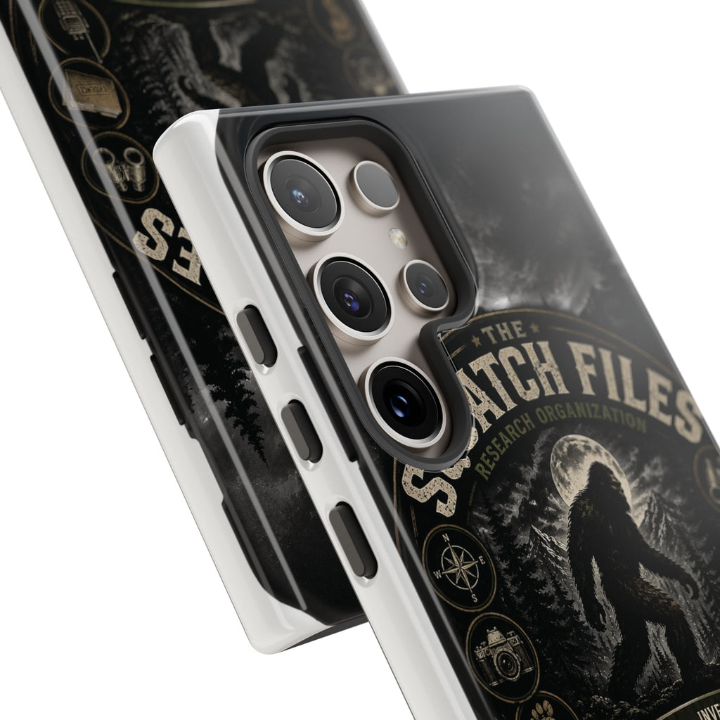 Squatch Files Research Organization Phone Case — Bigfoot Sasquatch Moonlit Forest Design