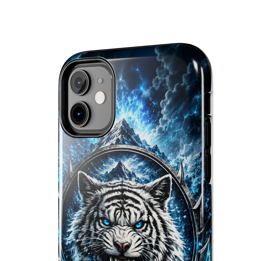 Blue White Tiger Tough Phone Case — Rugged Armor Cover with Fierce Snow Tiger Design