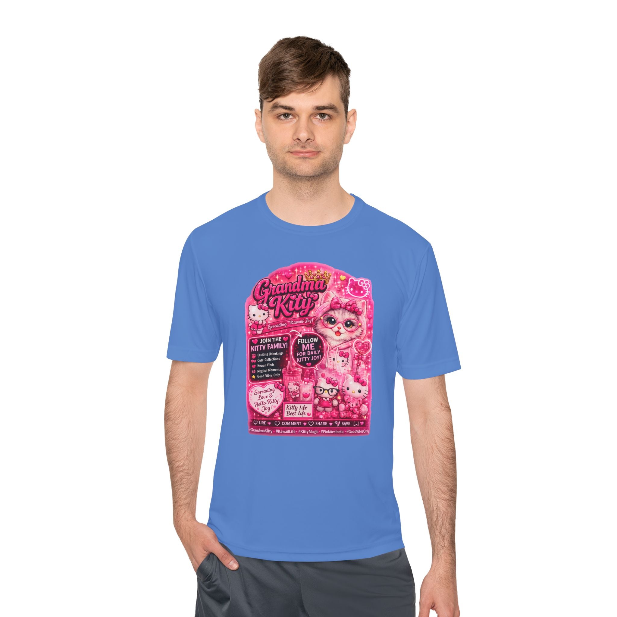 Grandma Kitty Graphic Tee — Cute Pink Cat Vintage Patch Design