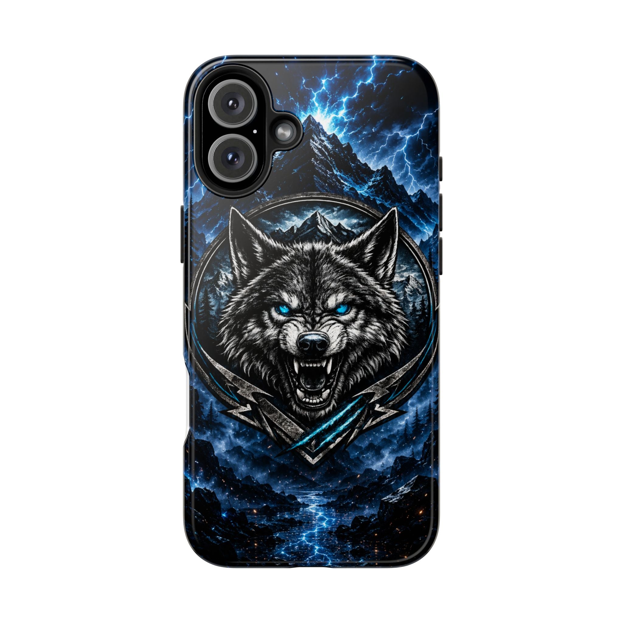 Wolf Thunder Tough Phone Case — Rugged Protective Case with Blue Lightning Wolf Design