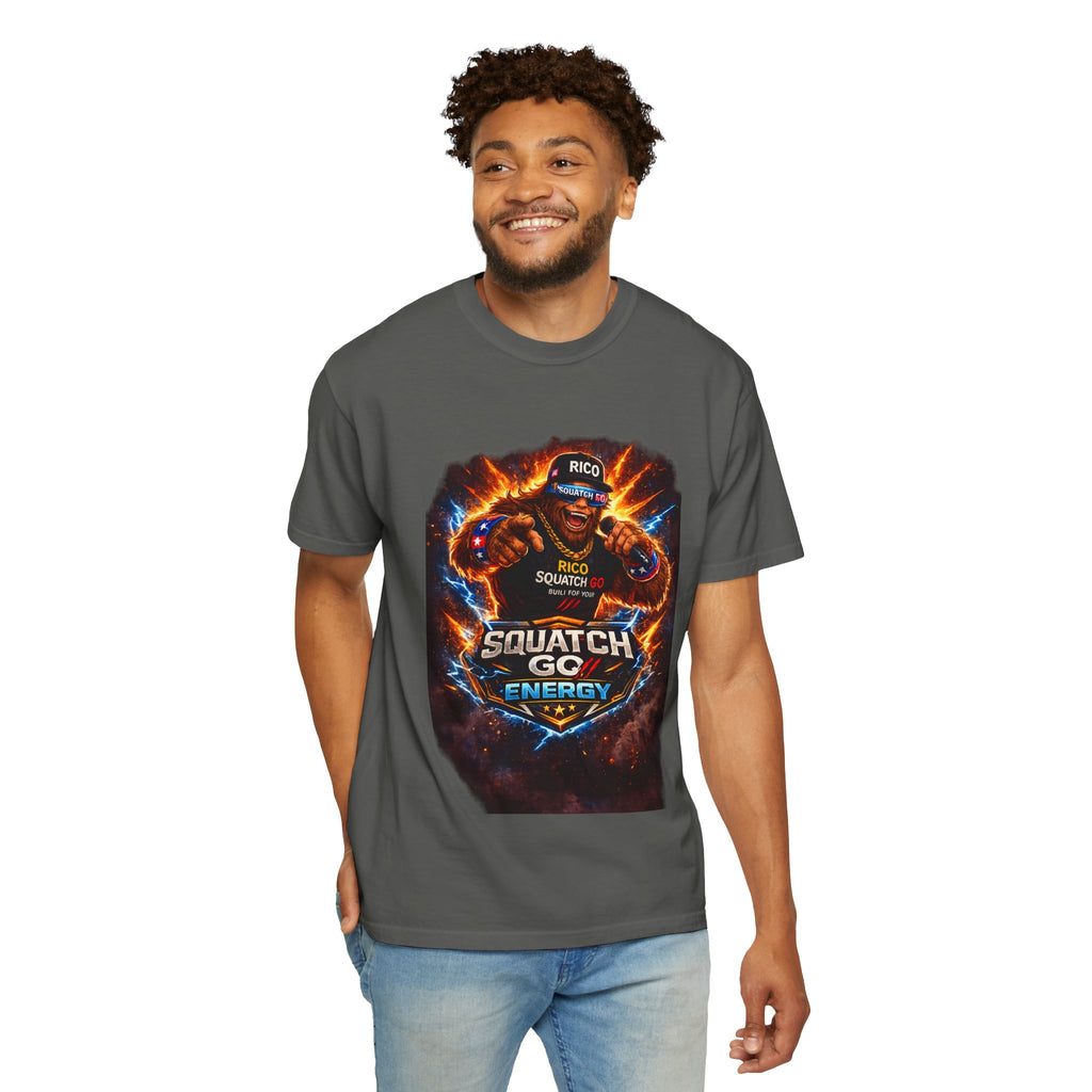 Squatch GC Energy Graphic T-Shirt — Retro Gamer Energy Drink Design