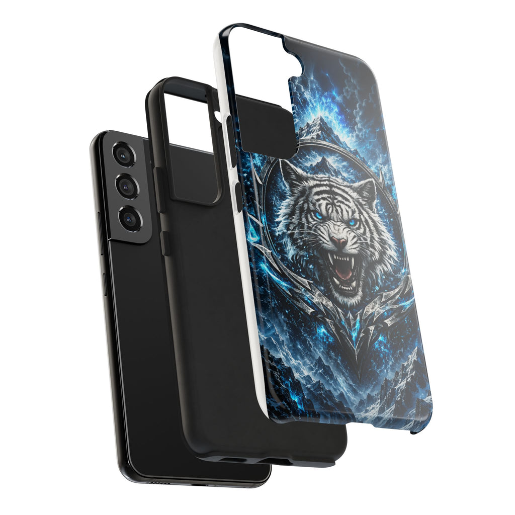 Blue White Tiger Tough Phone Case — Rugged Armor Cover with Fierce Snow Tiger Design
