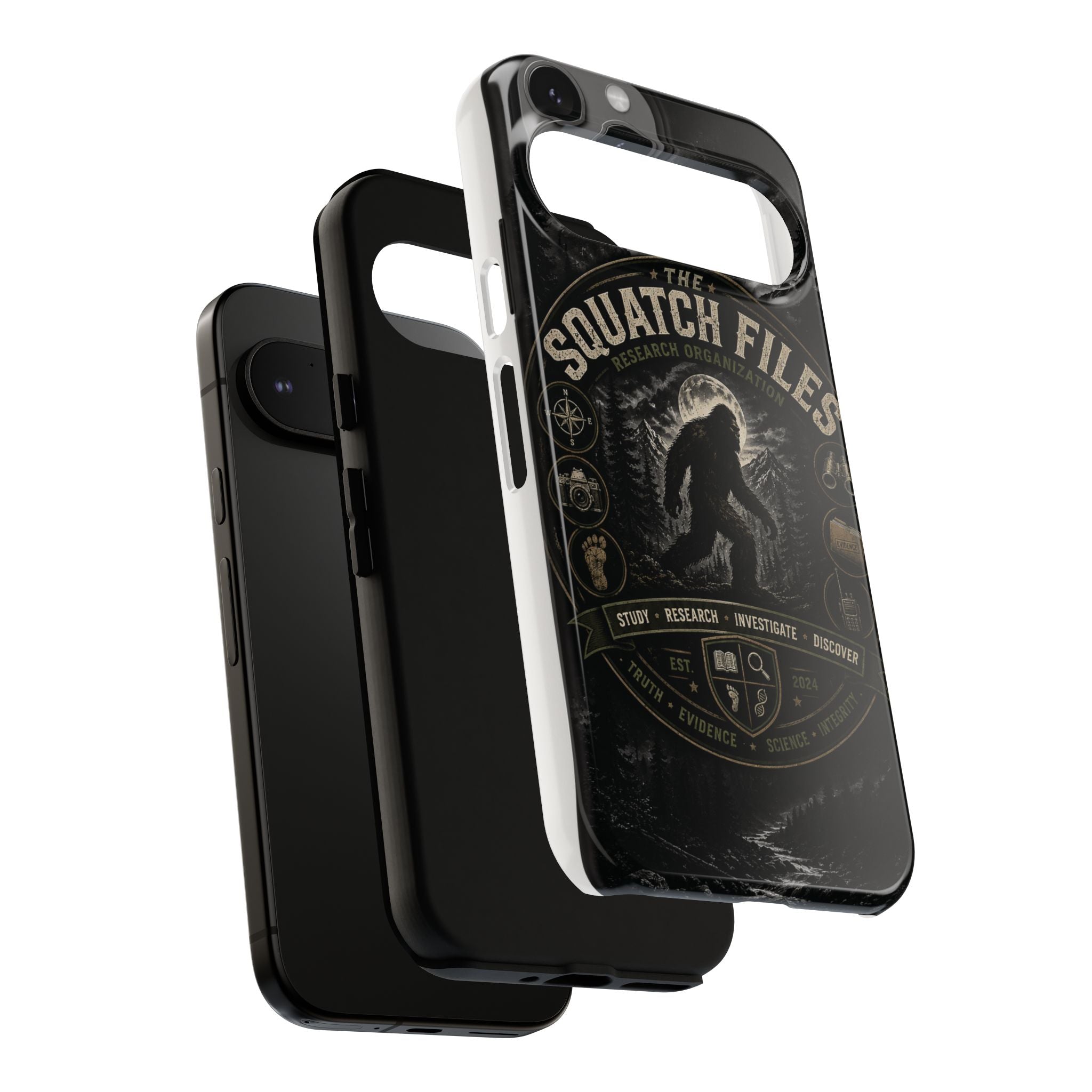 Squatch Files Research Organization Phone Case — Bigfoot Sasquatch Moonlit Forest Design