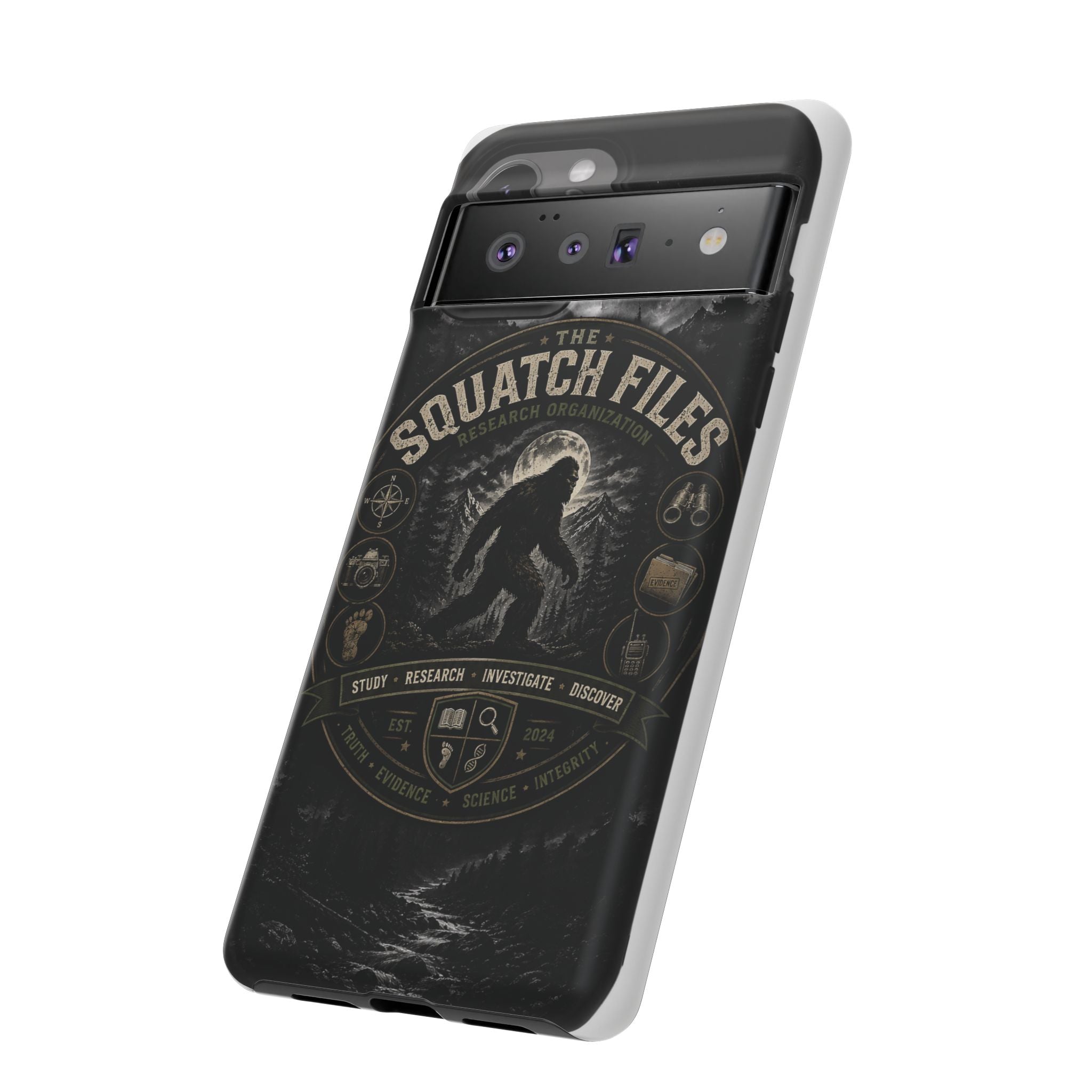 Squatch Files Research Organization Phone Case — Bigfoot Sasquatch Moonlit Forest Design