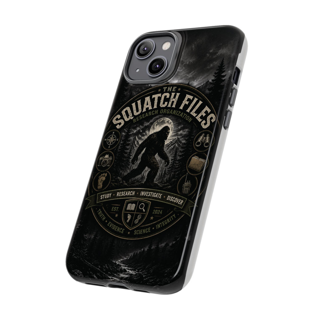 Squatch Files Research Organization Phone Case — Bigfoot Sasquatch Moonlit Forest Design