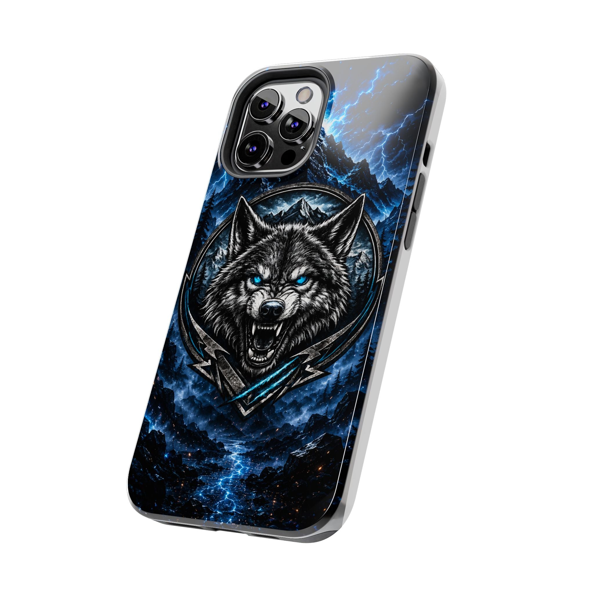 Wolf Thunder Tough Phone Case — Rugged Protective Case with Blue Lightning Wolf Design