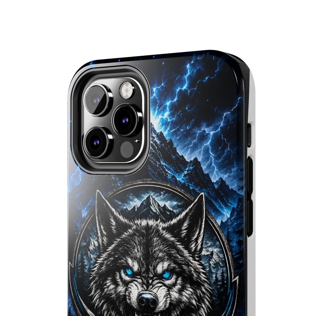 Wolf Thunder Tough Phone Case — Rugged Protective Case with Blue Lightning Wolf Design