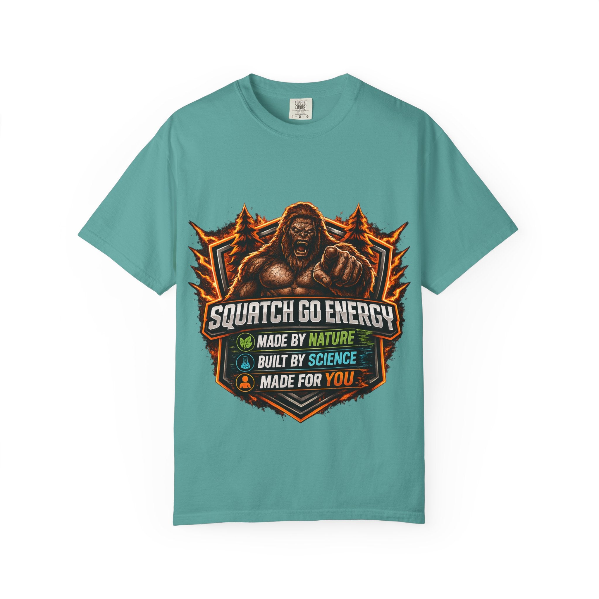 Squatch Go Energy T-Shirt — Sasquatch Vintage Badge Tee (Made by Nature • Built by Science)