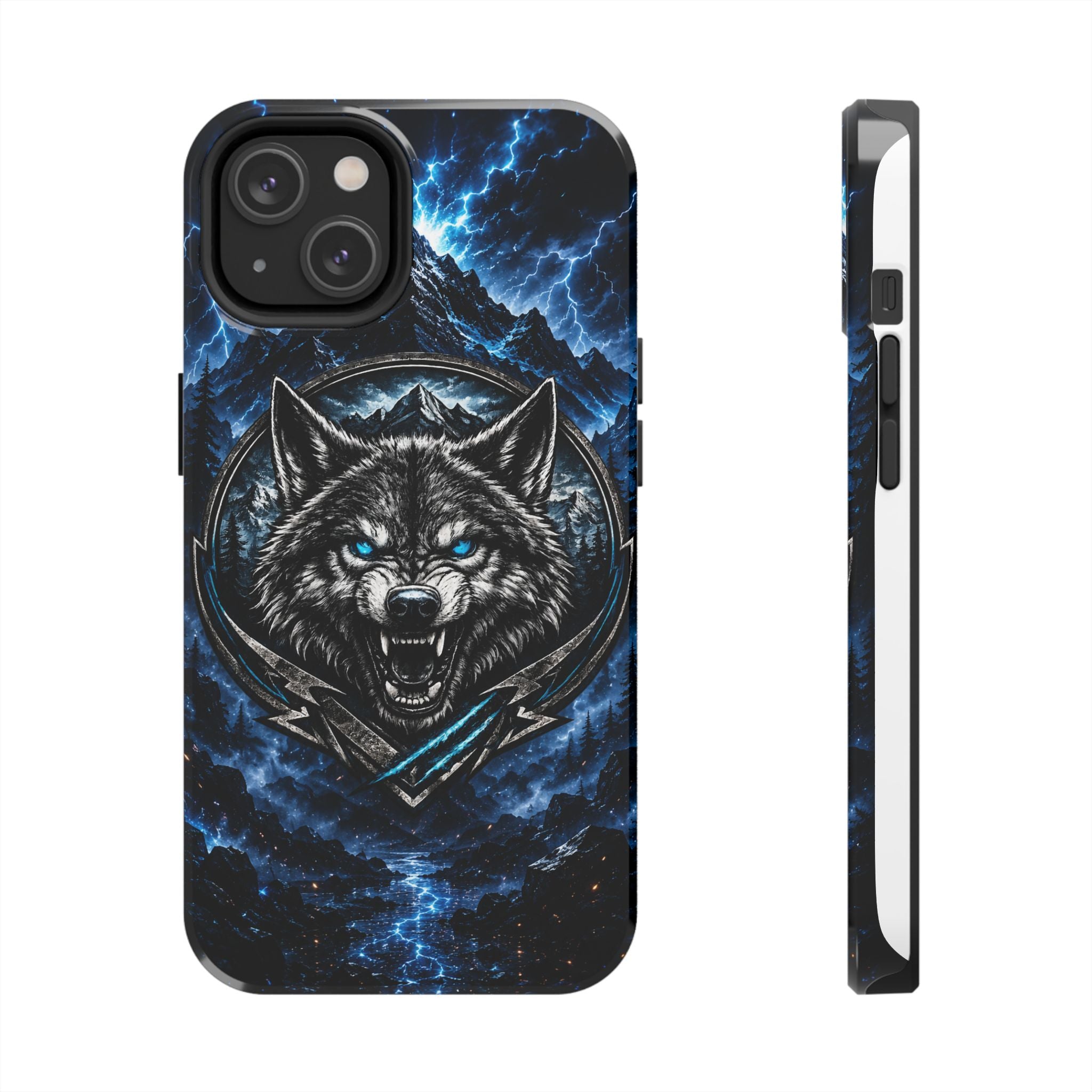 Wolf Thunder Tough Phone Case — Rugged Protective Case with Blue Lightning Wolf Design