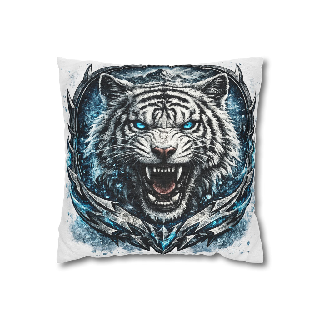 Roaring White Tiger Decorative Pillowcase — Blue Eyes Accent Throw Pillow
