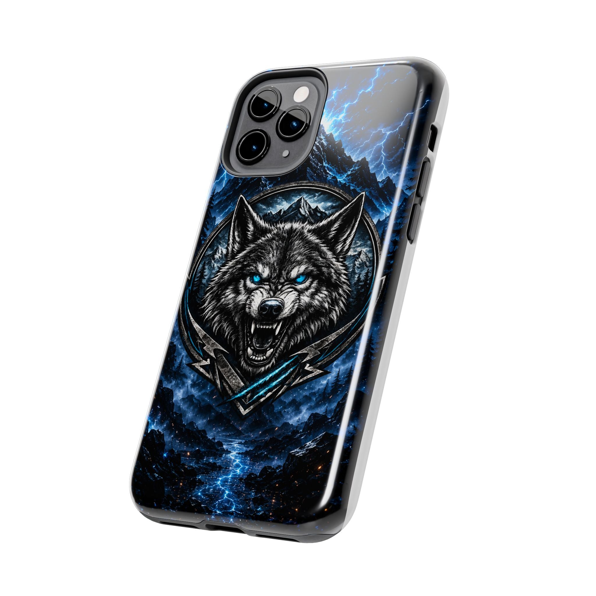 Wolf Thunder Tough Phone Case — Rugged Protective Case with Blue Lightning Wolf Design