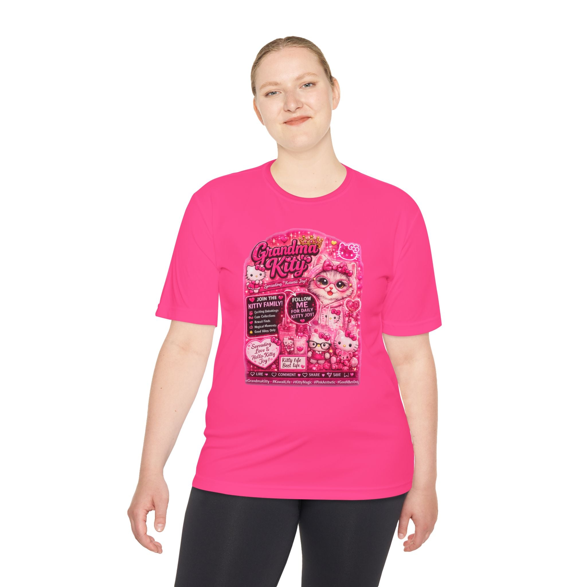 Grandma Kitty Graphic Tee — Cute Pink Cat Vintage Patch Design