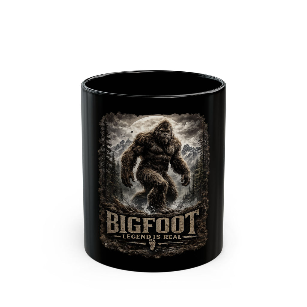 Bigfoot Legend Is Real Black Coffee Mug — Sasquatch Woodland Adventure 11oz/15oz