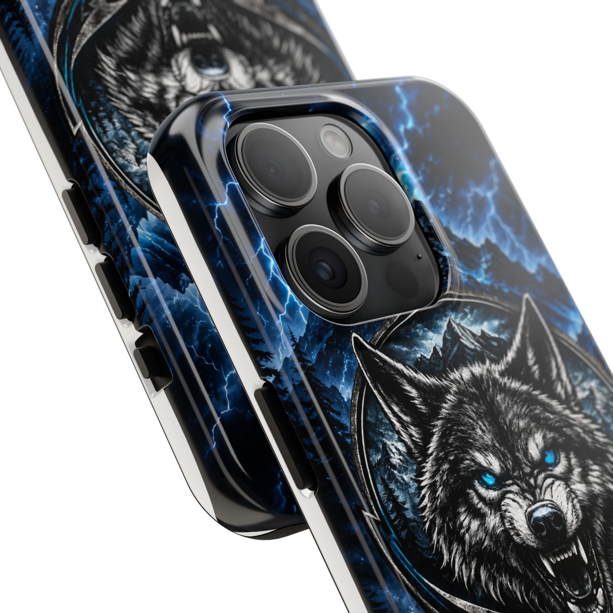 Wolf Thunder Tough Phone Case — Rugged Protective Case with Blue Lightning Wolf Design