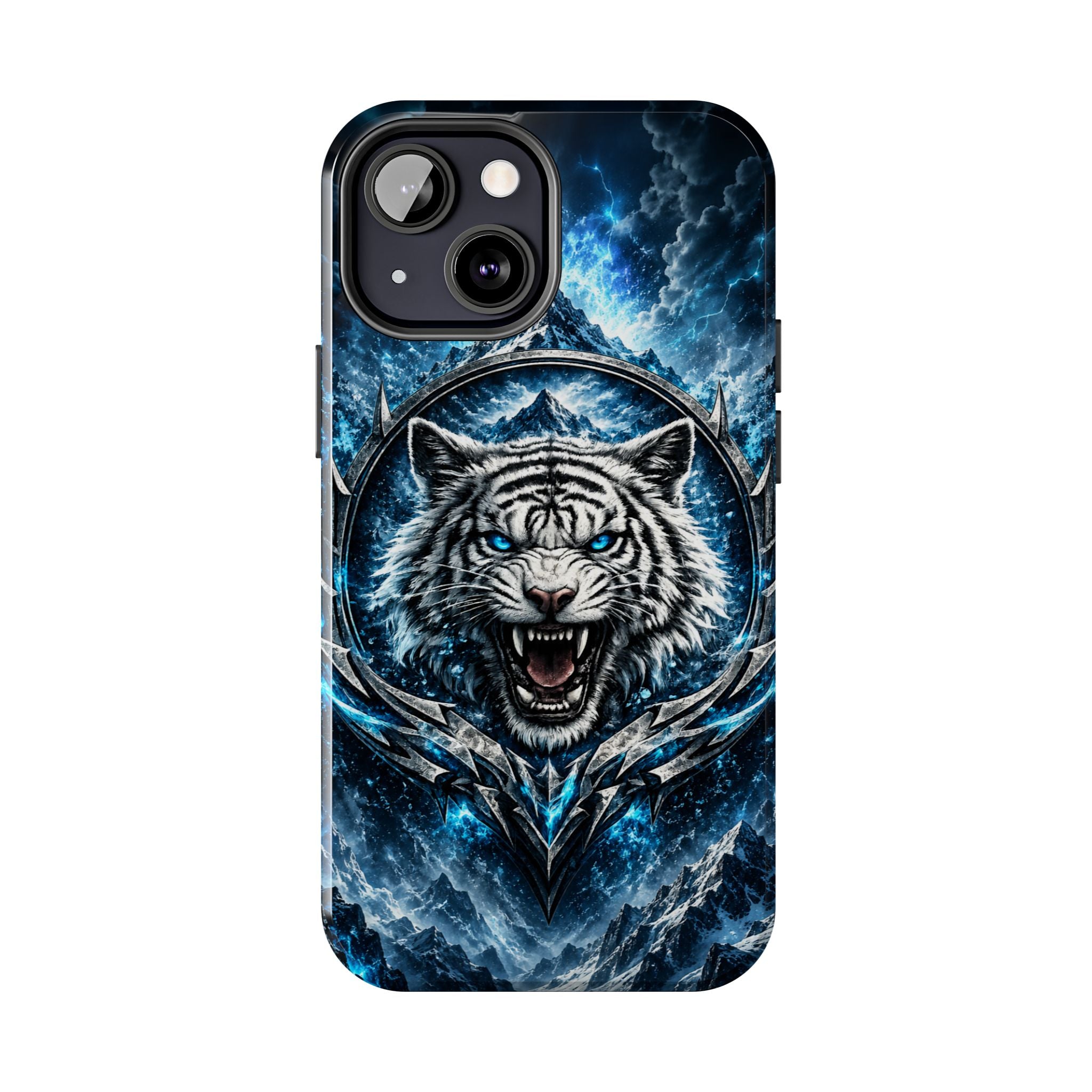 Blue White Tiger Tough Phone Case — Rugged Armor Cover with Fierce Snow Tiger Design